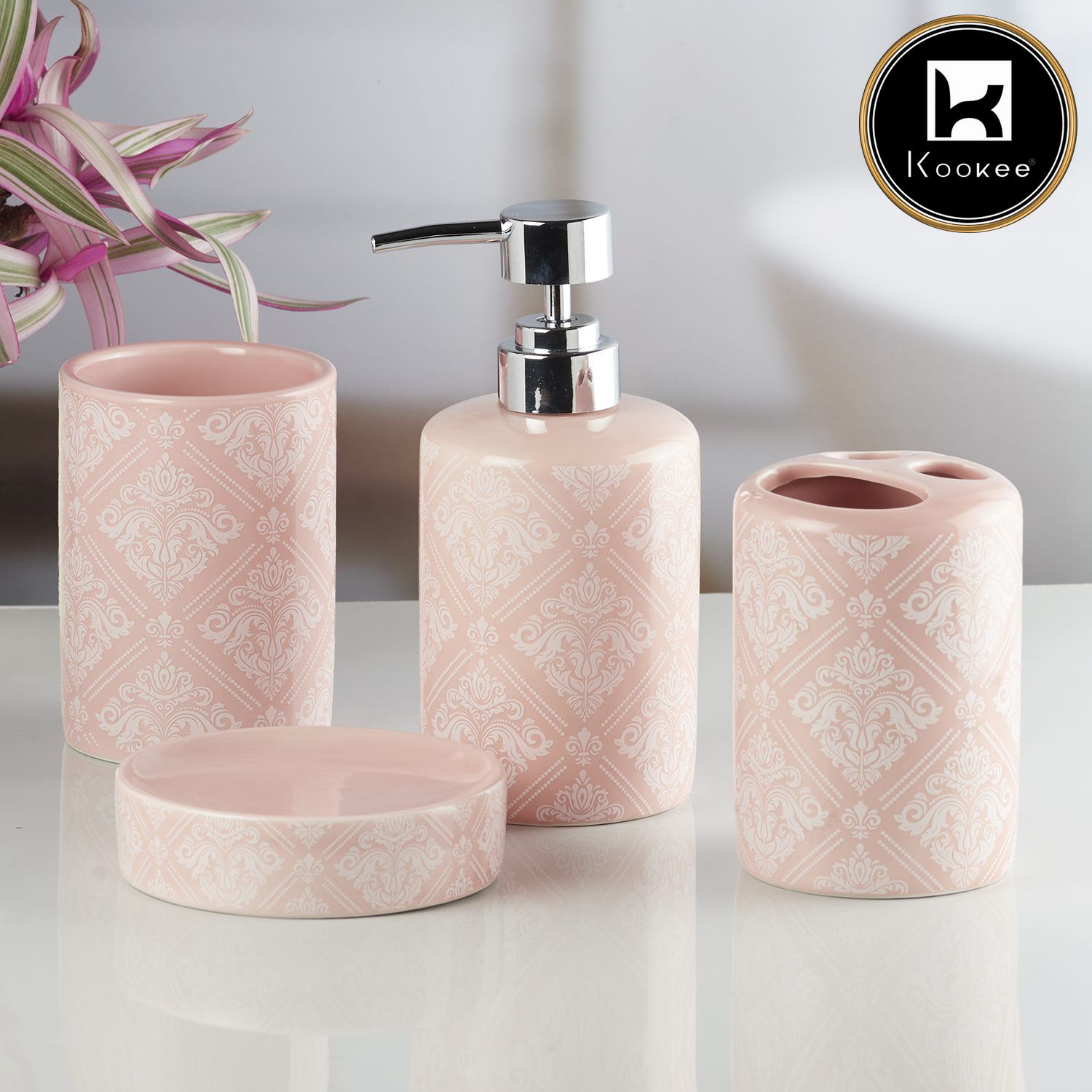 Kookee Ceramic Bathroom Sets, Pink, ART08217