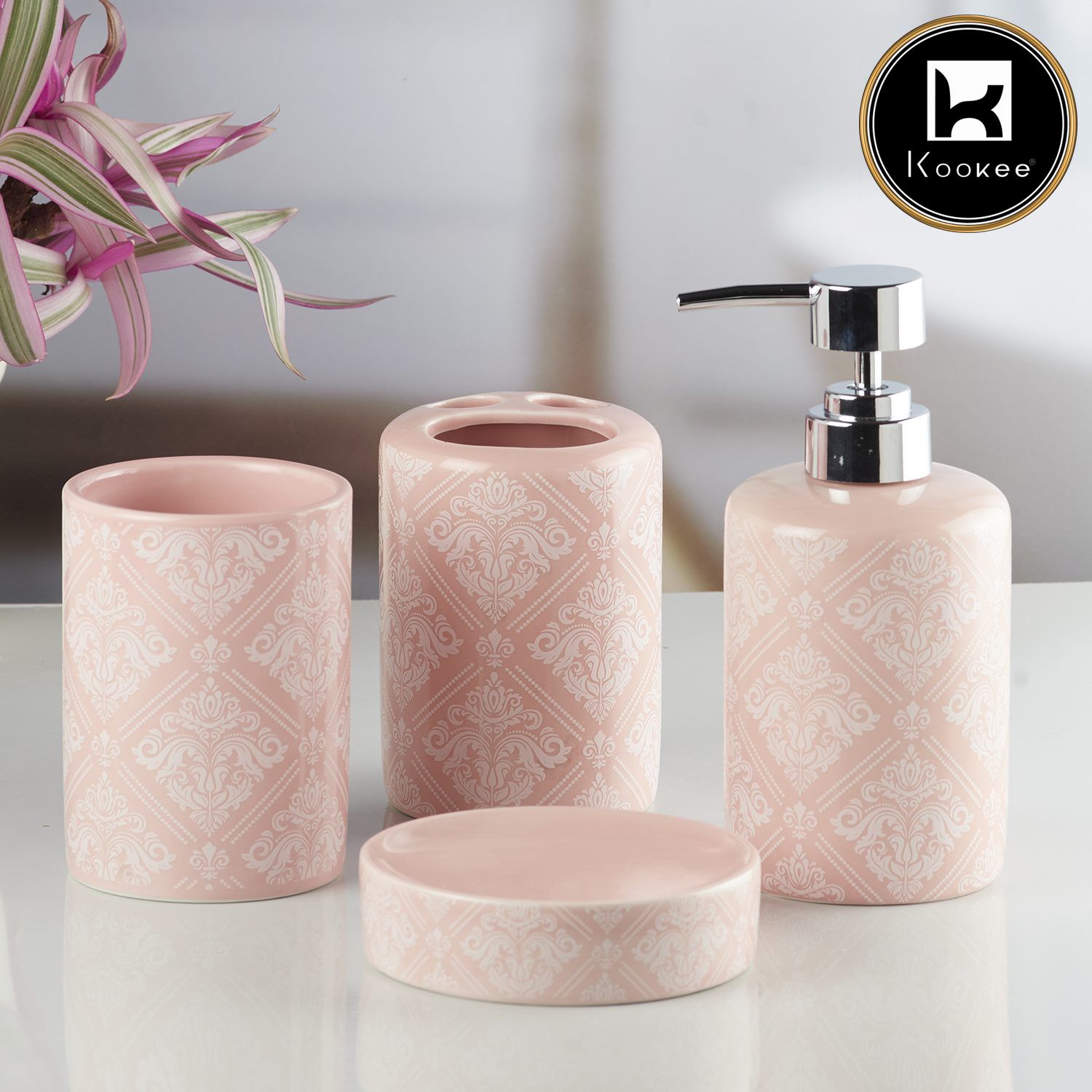 Kookee Ceramic Bathroom Sets, Pink, ART08217