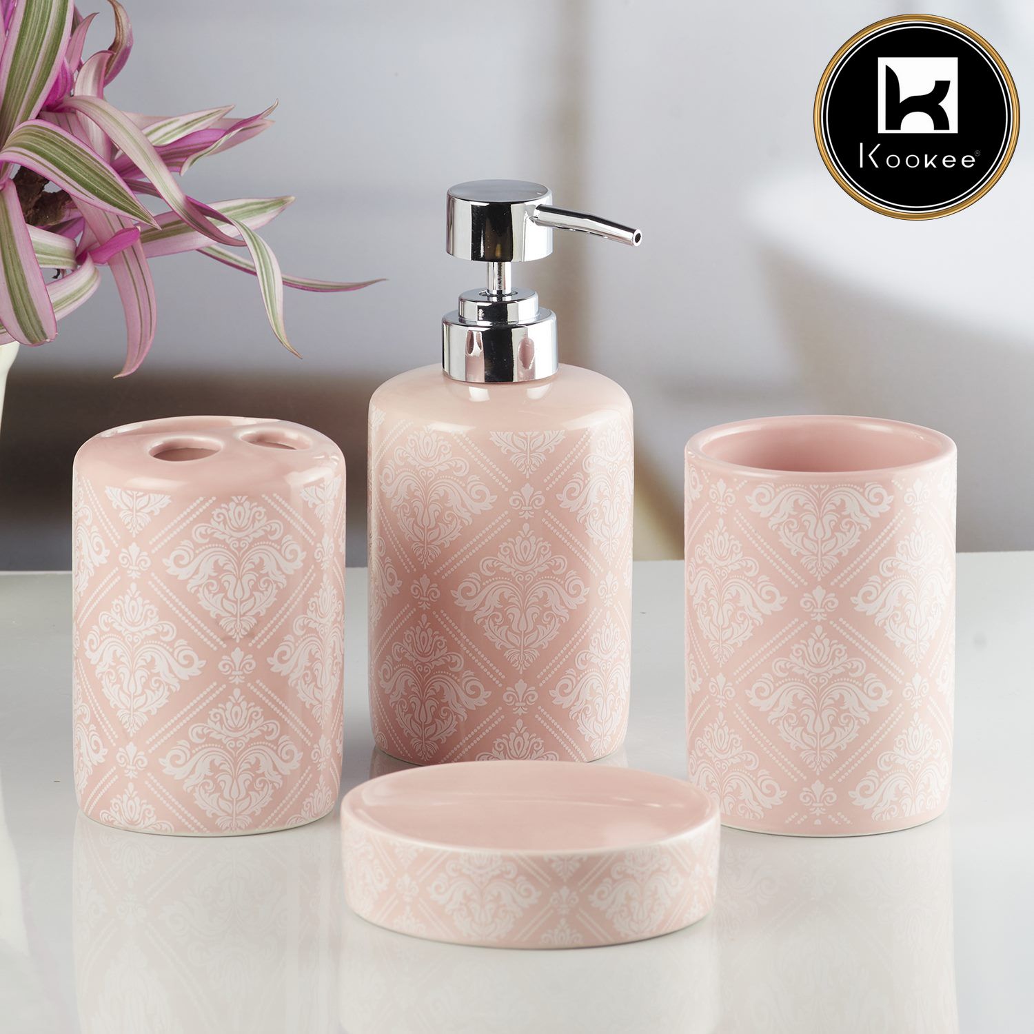 Kookee Ceramic Bathroom Sets, Pink, ART08217