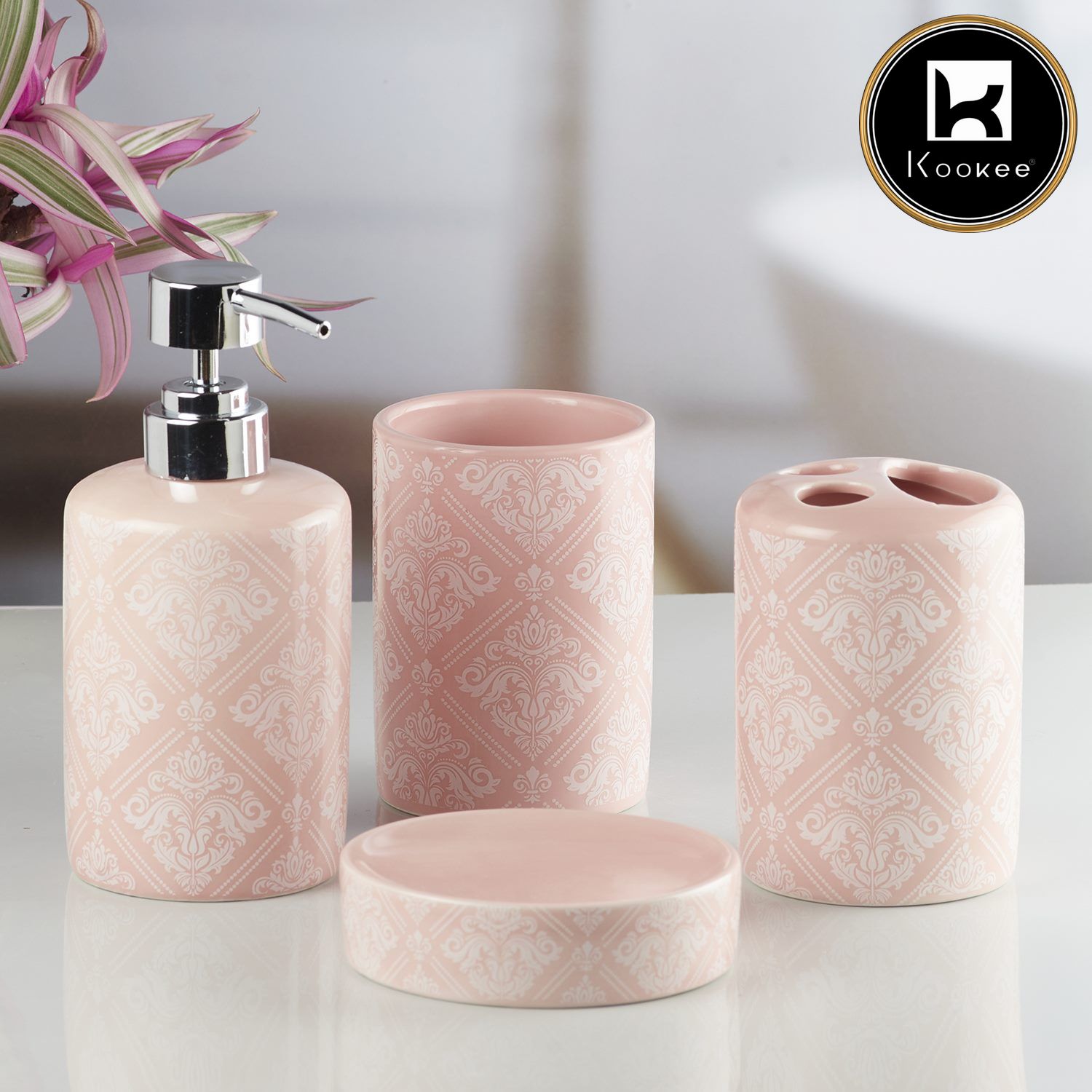 Kookee Ceramic Bathroom Sets, Pink, ART08217