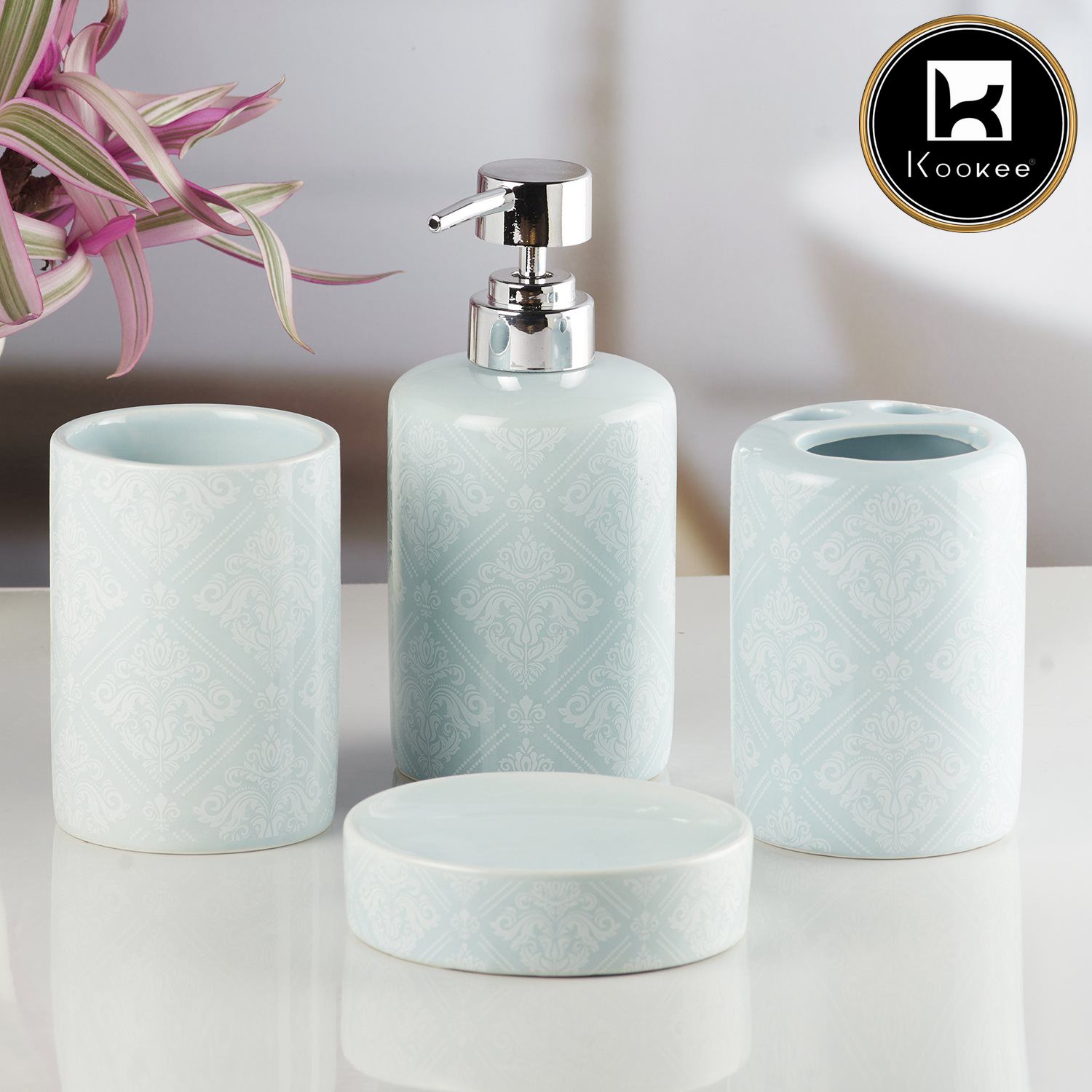 Ceramic Bathroom Accessories Set of 4 with Soap Dispenser (8219)