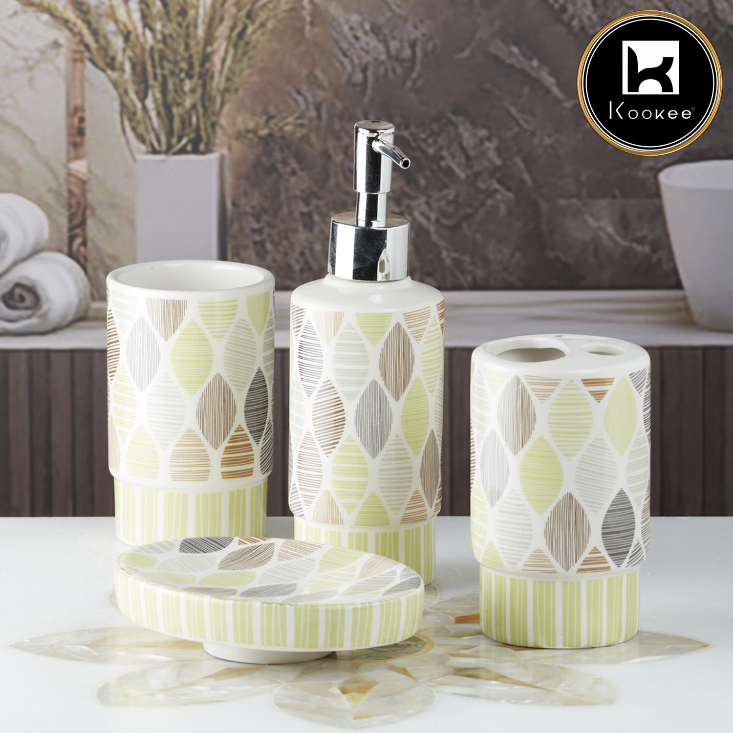 Ceramic Bathroom Set of 4 with Soap Dispenser (8220)
