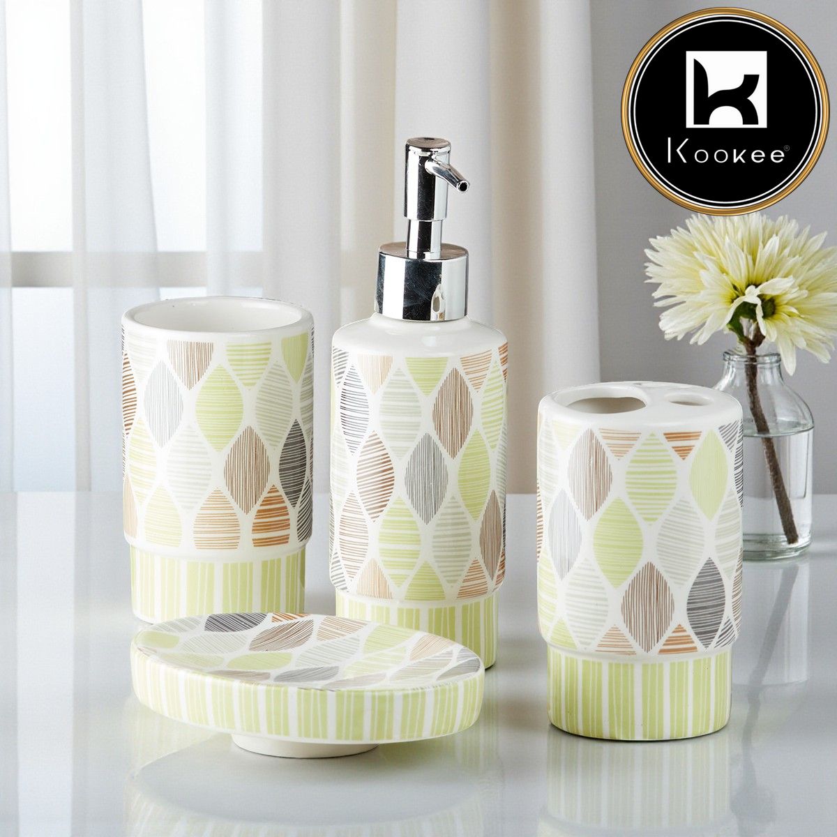 Ceramic Bathroom Set of 4 with Soap Dispenser (8220)