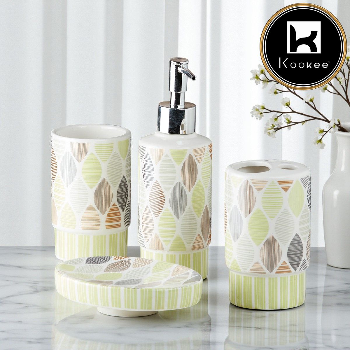 Ceramic Bathroom Set of 4 with Soap Dispenser (V-CBS-072-1)