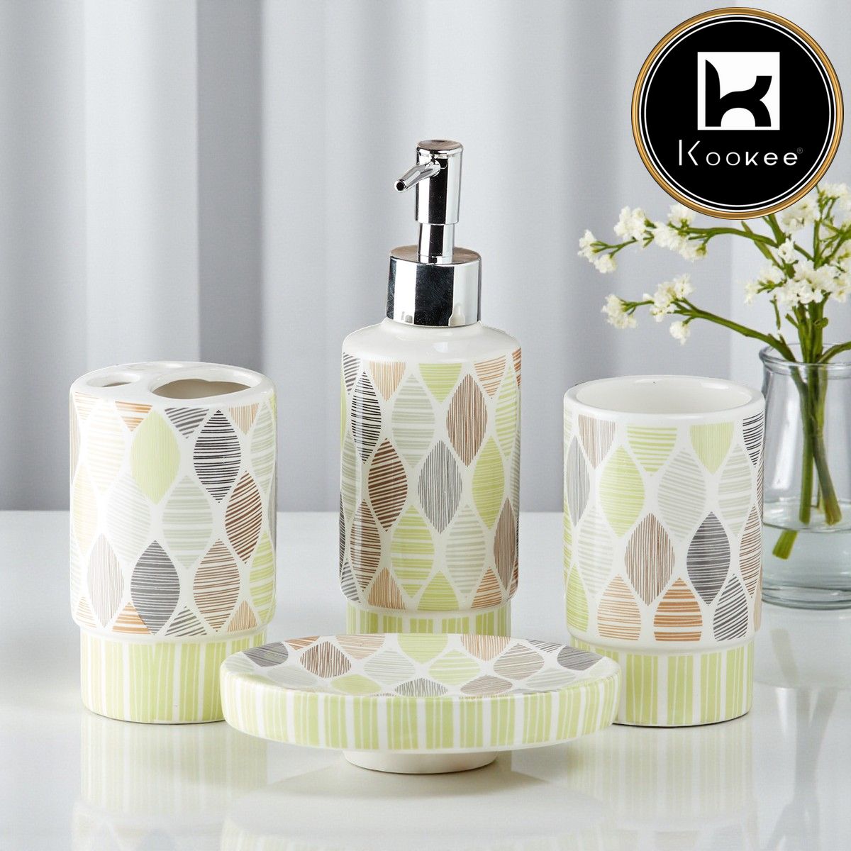Ceramic Bathroom Set of 4 with Soap Dispenser (8220)