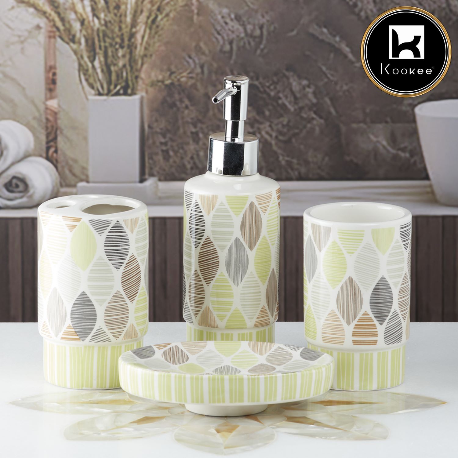 Ceramic Bathroom Set of 4 with Soap Dispenser (8220)