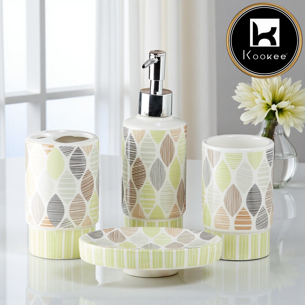 Ceramic Bathroom Set of 4 with Soap Dispenser (8220)