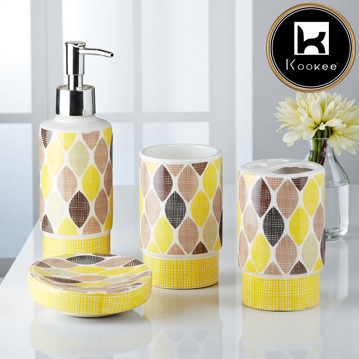 Ceramic Bathroom Set of 4 with Soap Dispenser (8221)
