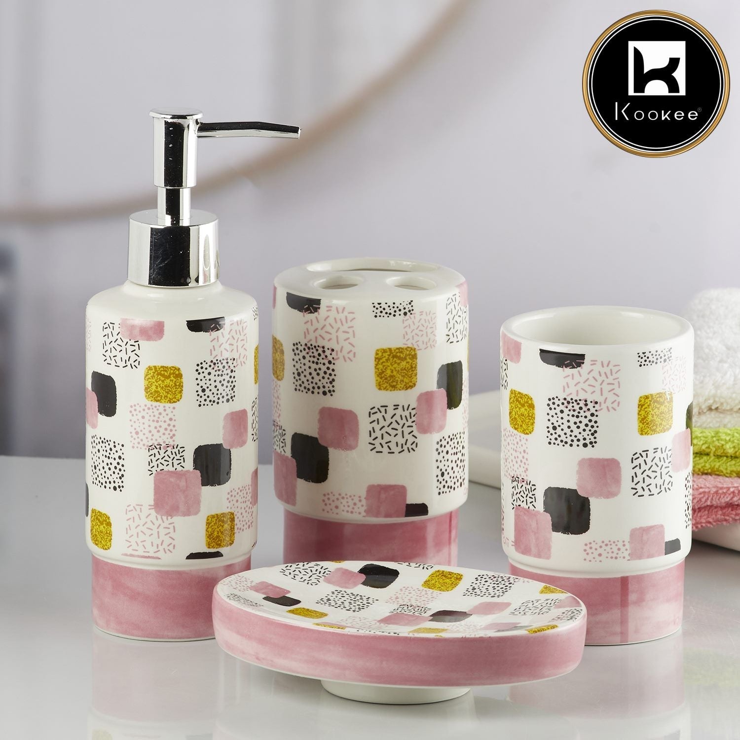 Ceramic Bathroom Set of 4 with Soap Dispenser (8223)