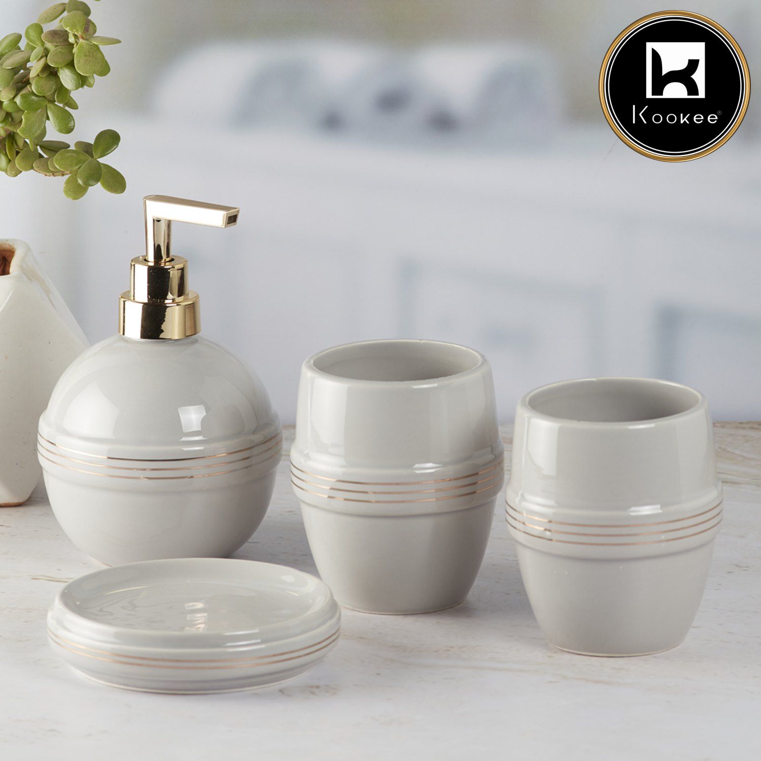 Kookee Ceramic Bathroom Sets, Grey, ART08224