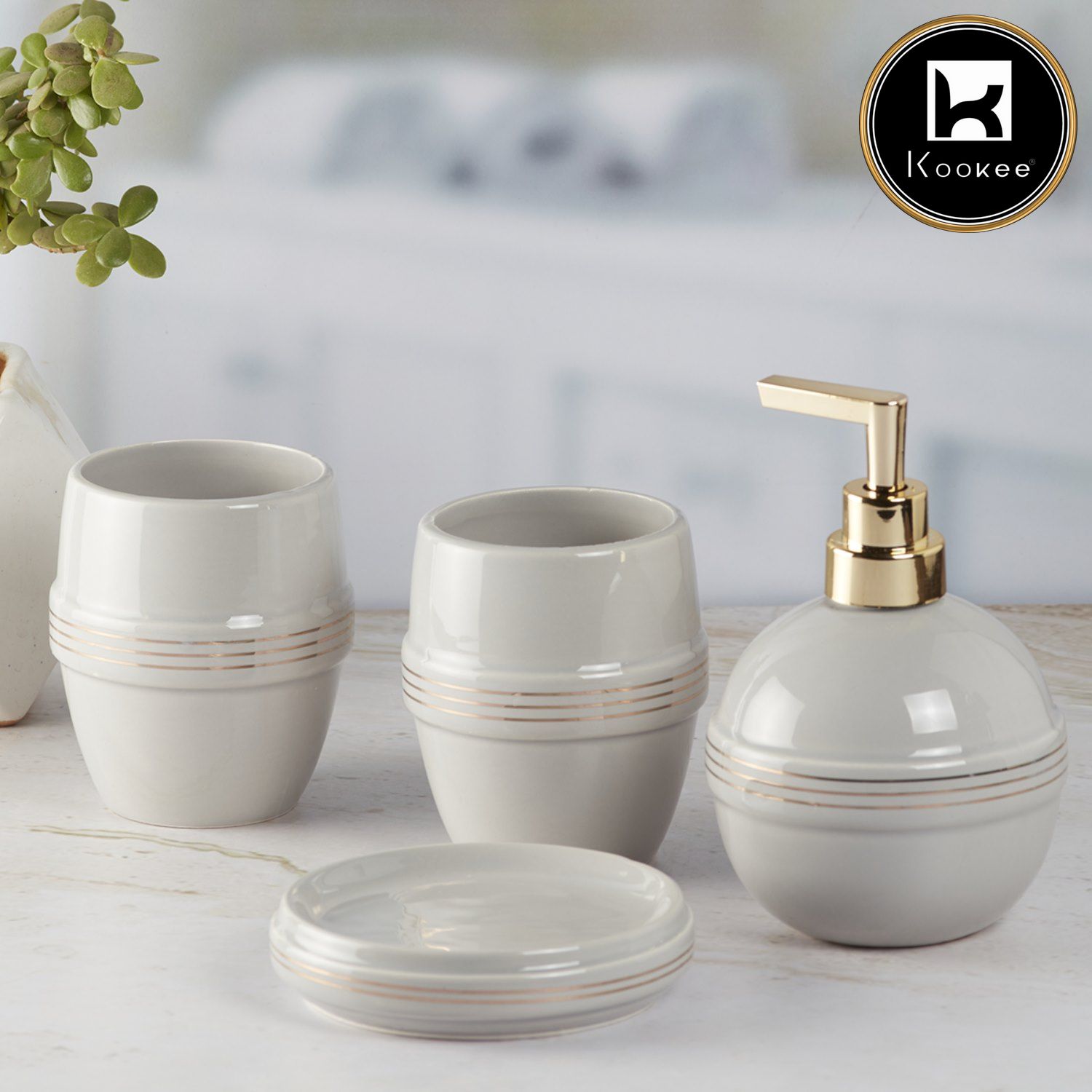 Kookee Ceramic Bathroom Sets, Grey, ART08224