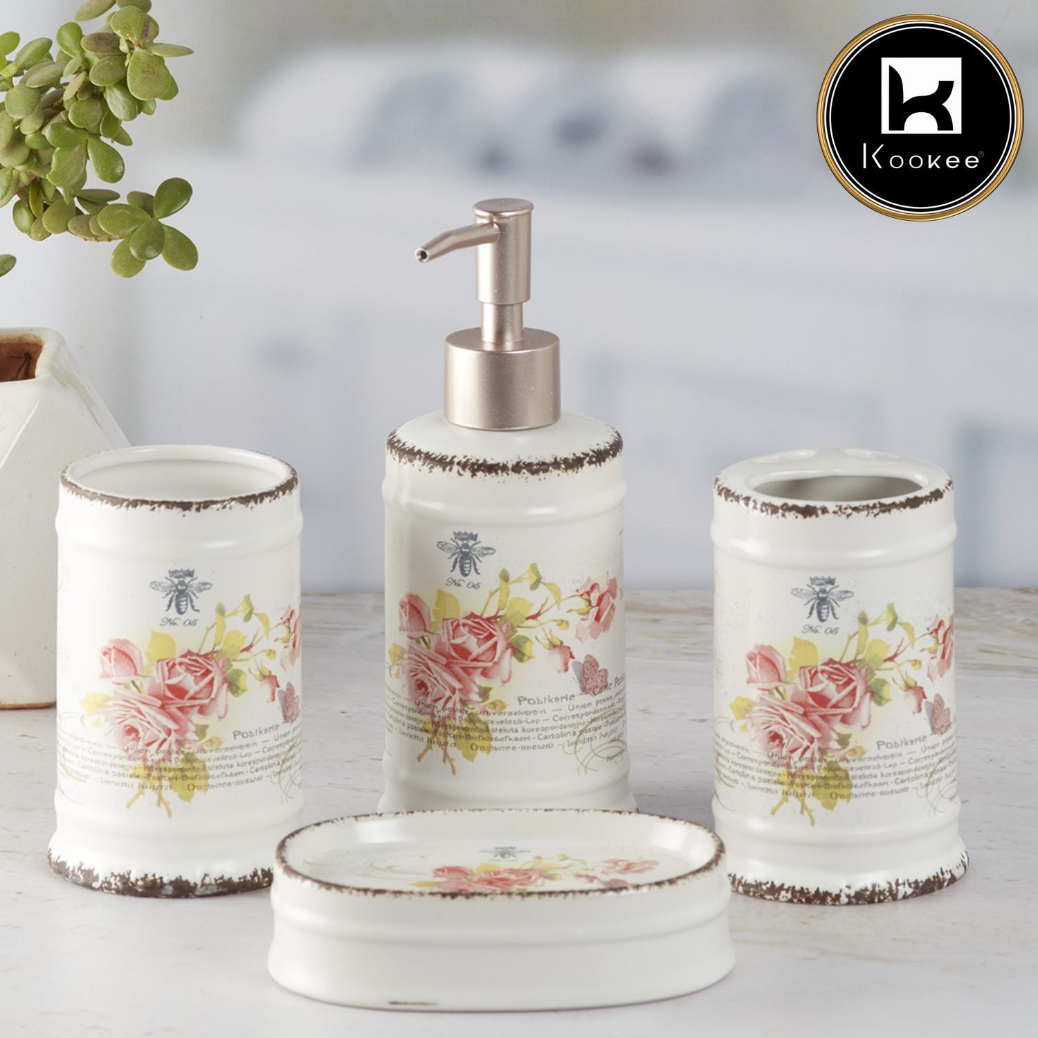 Kookee Ceramic Bathroom Sets, White, ART08225