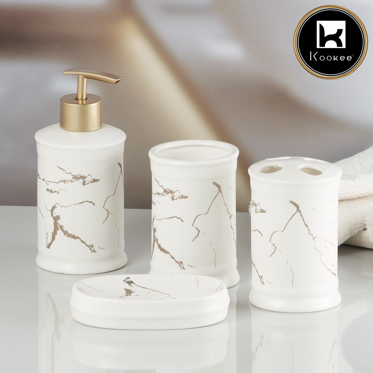 Kookee Ceramic Bathroom Sets, White, ART08226