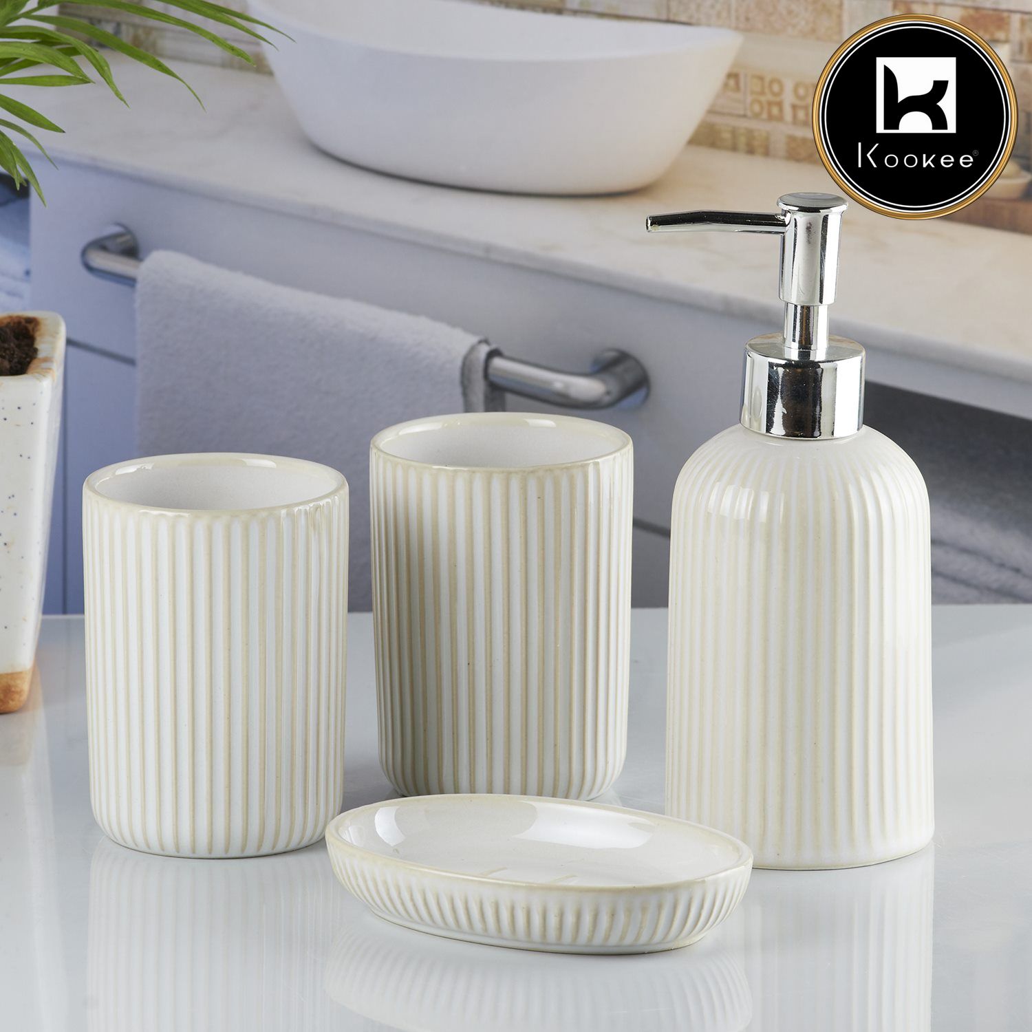 Kookee Ceramic Bathroom Sets, Beige, ART08229