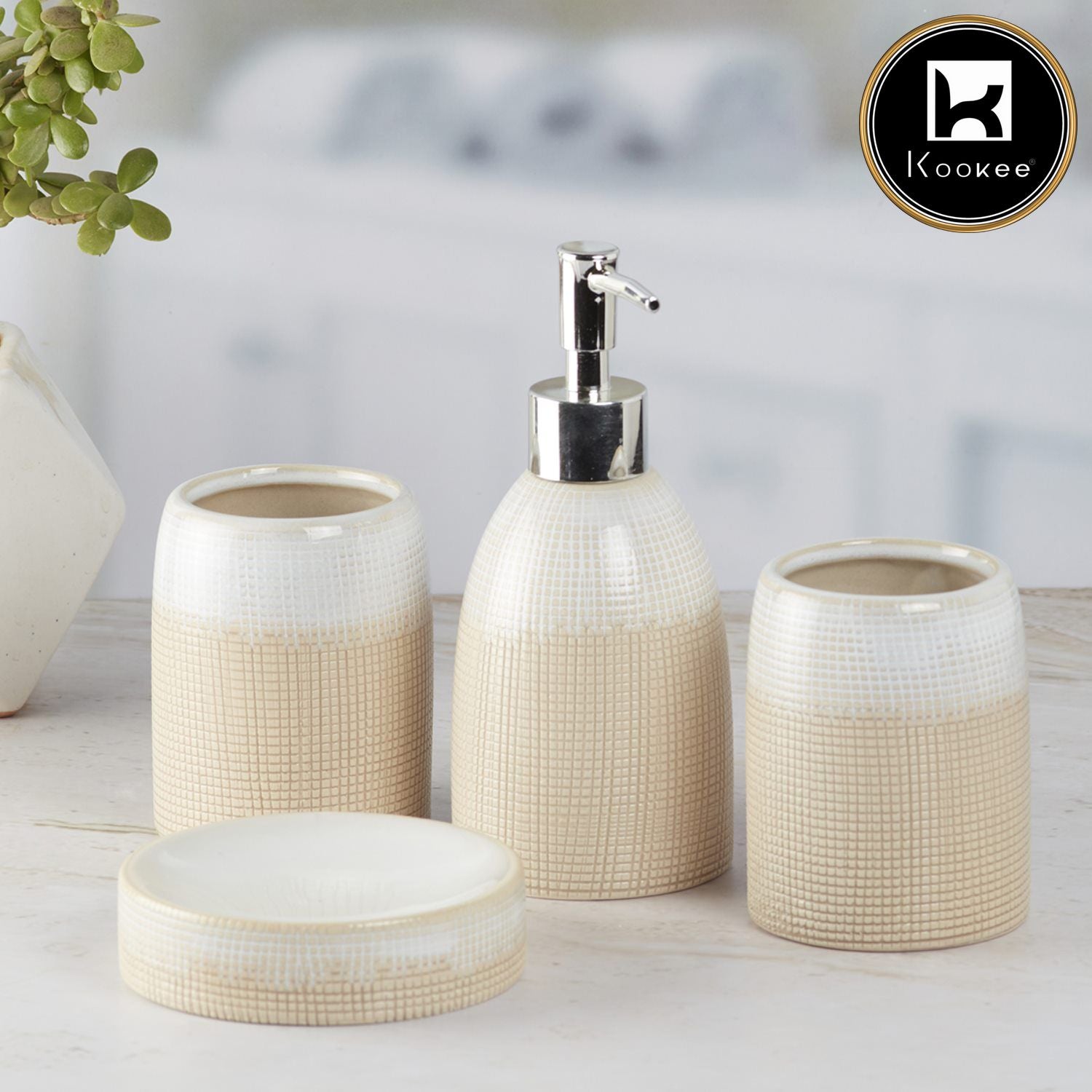 Ceramic Bathroom Set of 4 with Soap Dispenser (8231)