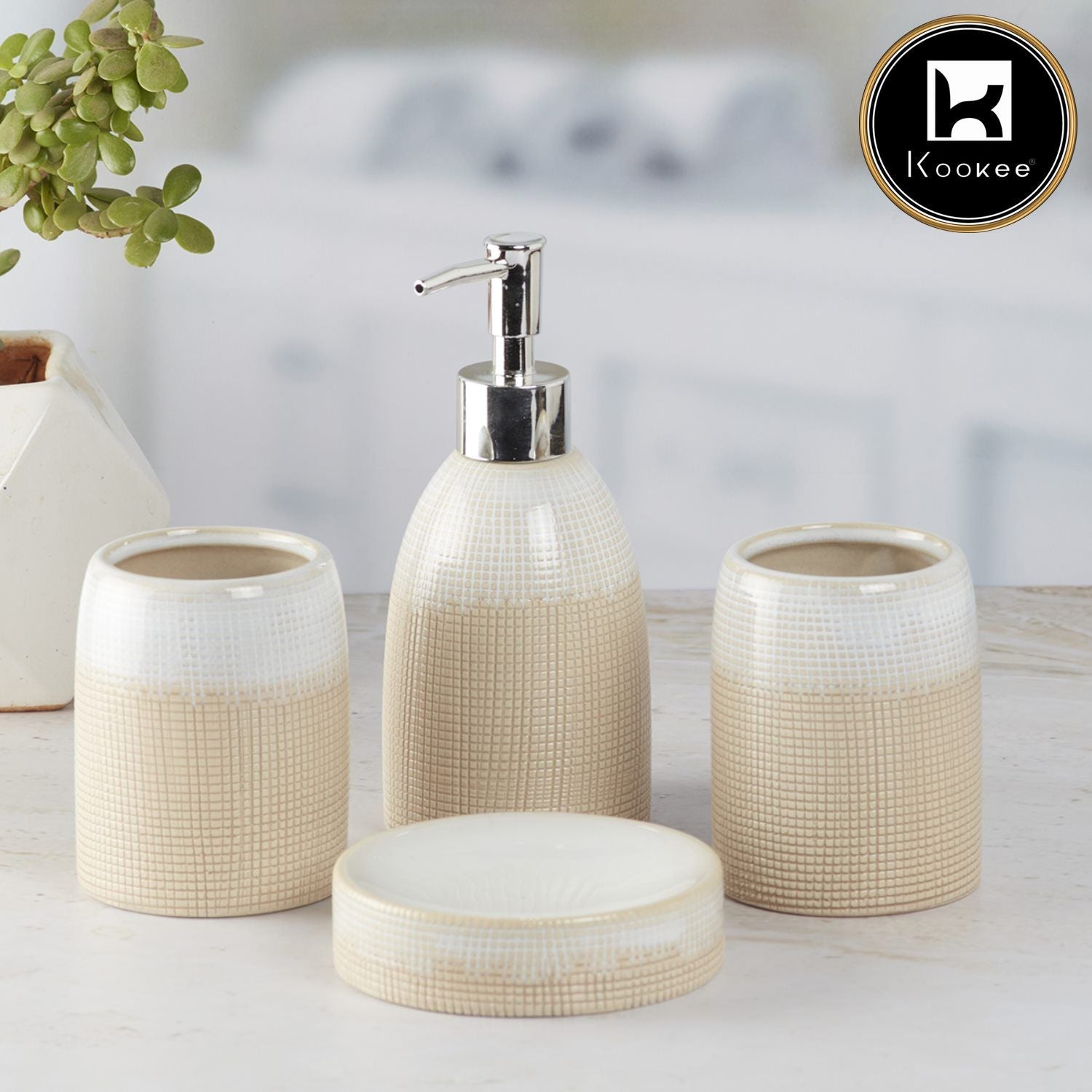 Ceramic Bathroom Set of 4 with Soap Dispenser (8231)