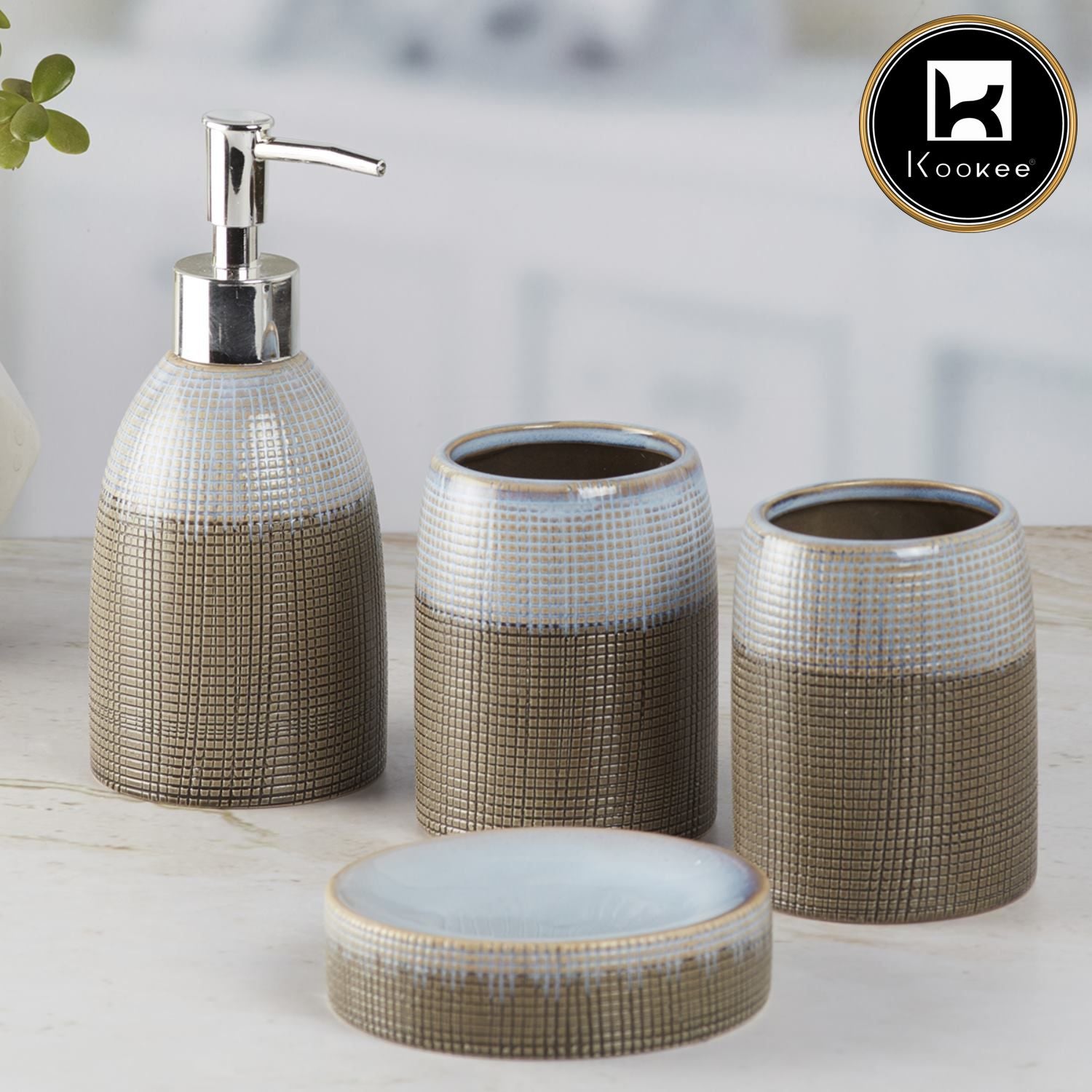 Kookee Ceramic Bathroom Sets, Brown, ART08232