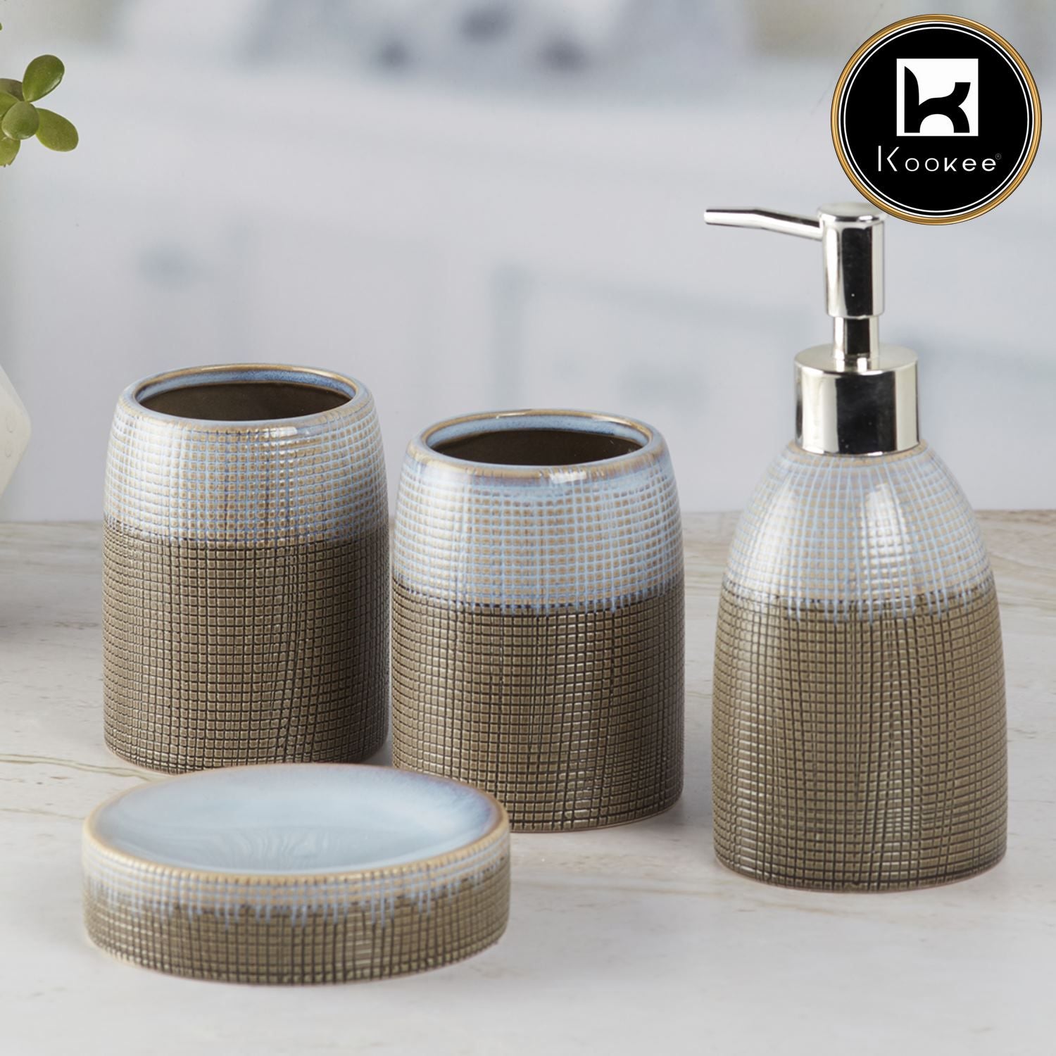 Kookee Ceramic Bathroom Sets, Brown, ART08232