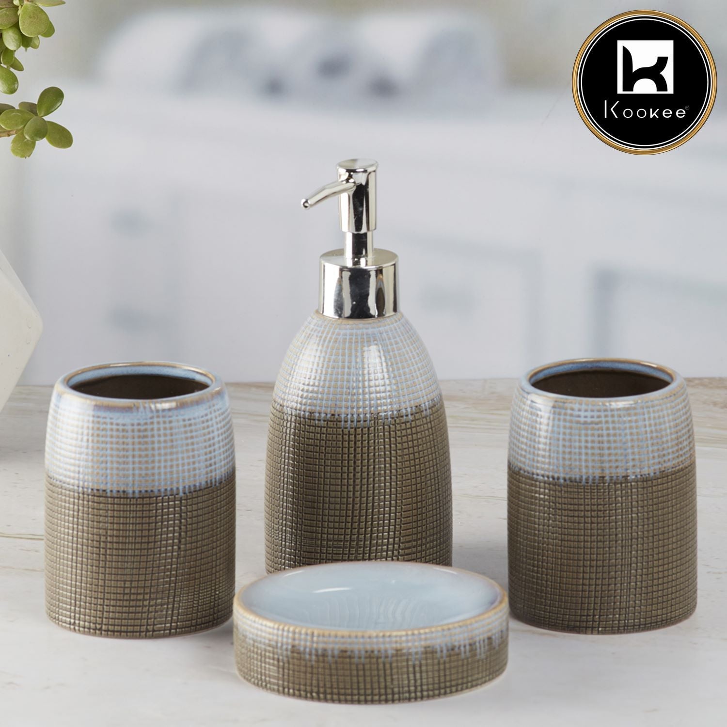 Ceramic Bathroom Set of 4 with Soap Dispenser (8232)