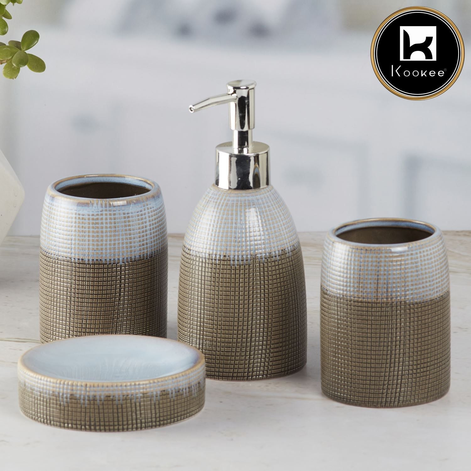 Ceramic Bathroom Set of 4 with Soap Dispenser (8232)