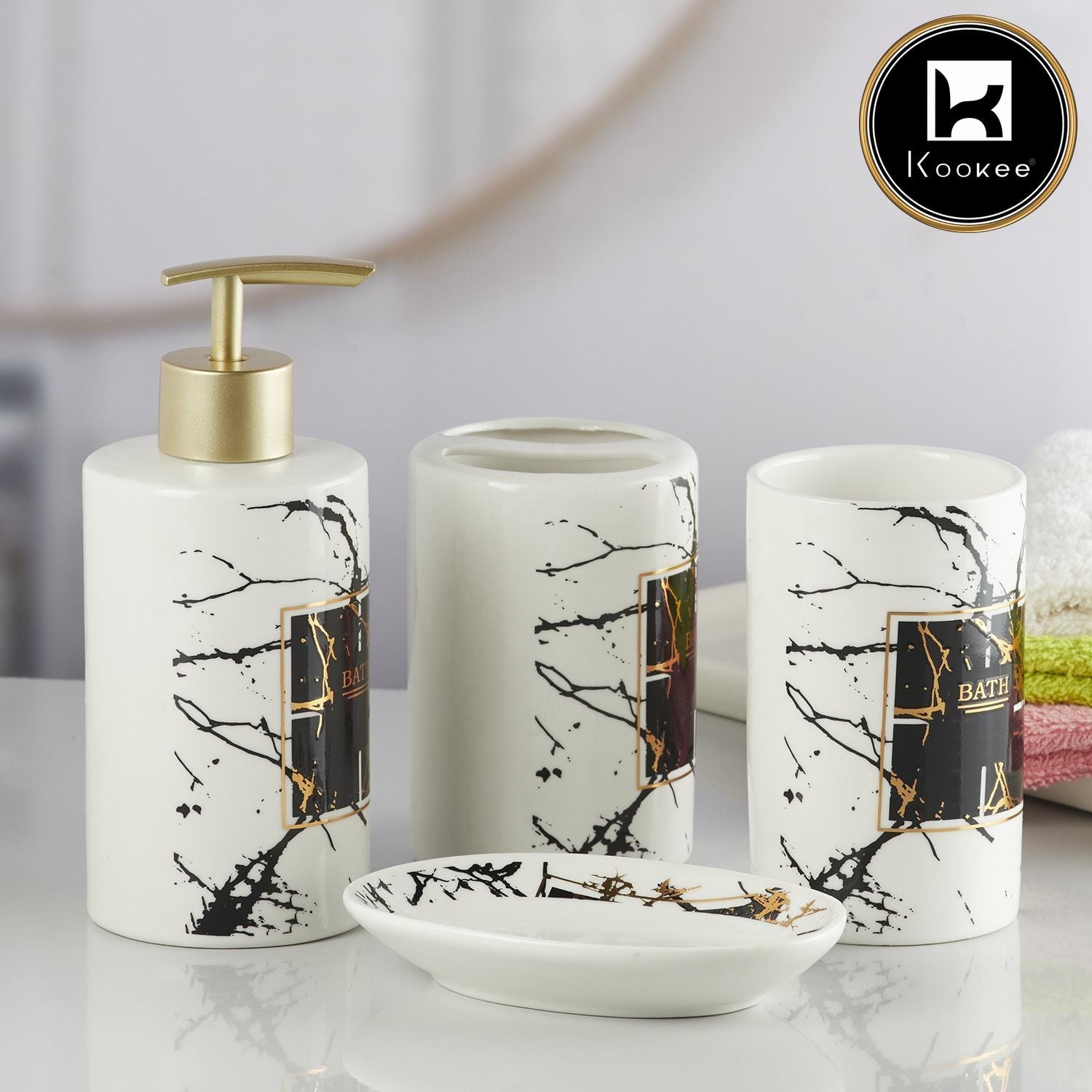 Ceramic Bathroom Set of 4 with Soap Dispenser (8234)