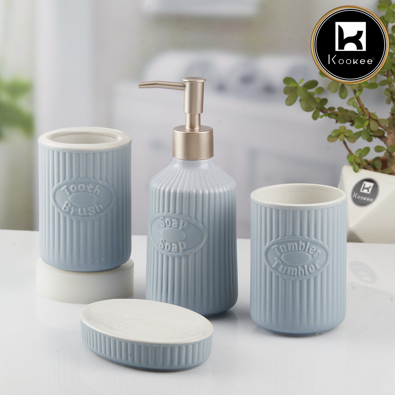 Ceramic Bathroom Set of 4 with Soap Dispenser (8235)