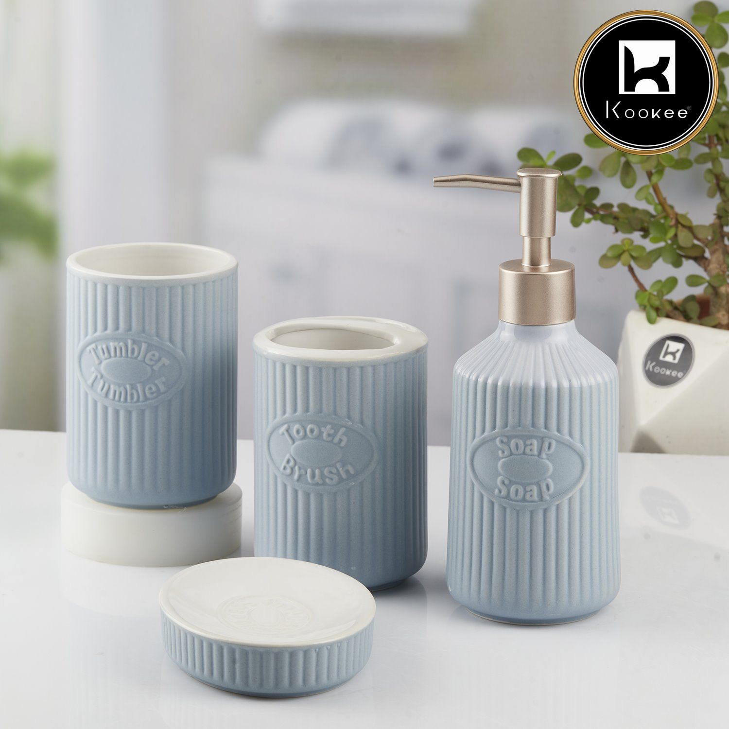 Ceramic Bathroom Set of 4 with Soap Dispenser (8235)