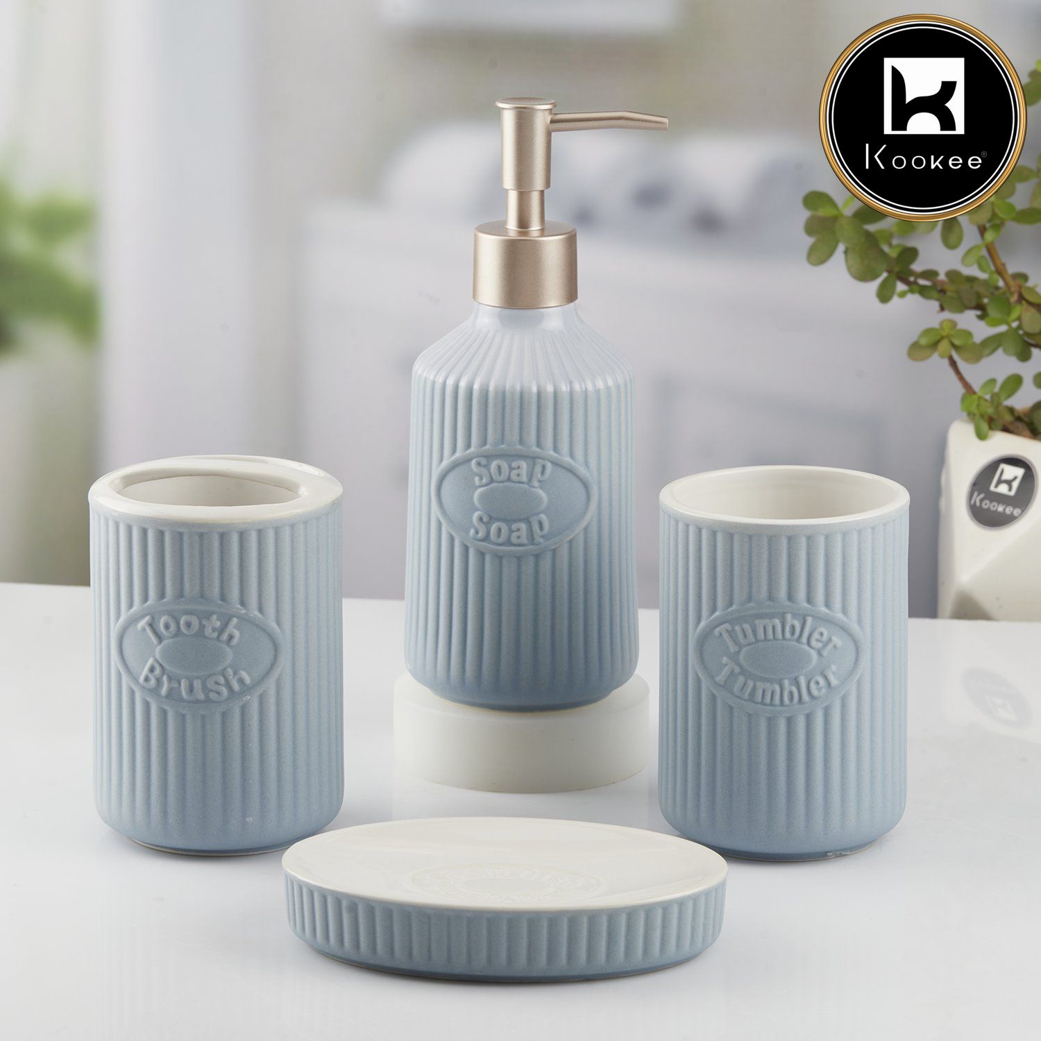 Kookee Ceramic Bathroom Sets, Blue, ART08235