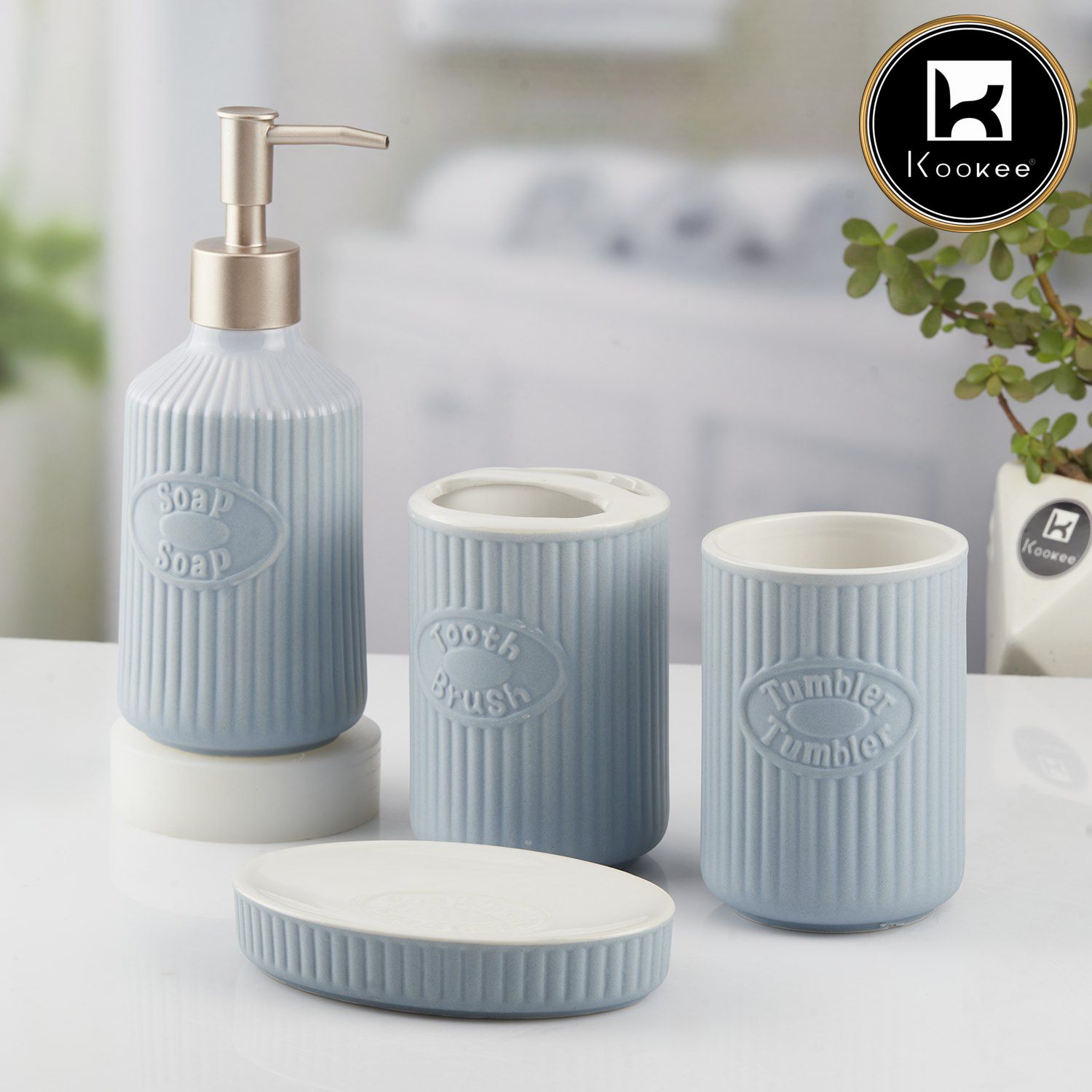 Ceramic Bathroom Set of 4 with Soap Dispenser (8235)