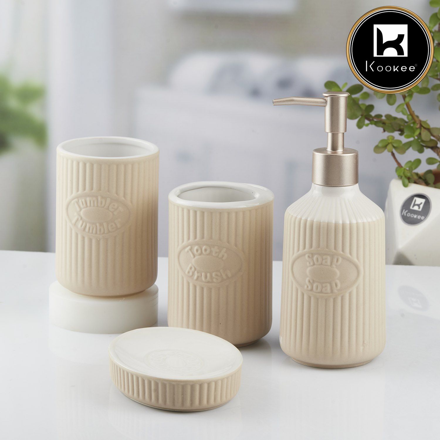 Ceramic Bathroom Set of 4 with Soap Dispenser (V-CBS-133)