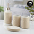 Kookee Ceramic Bathroom Accessories Set of 4, Modern Bath Set with Liquid handwash Soap Dispenser and Toothbrush holder, Luxury Gift Accessory for Home, Beige