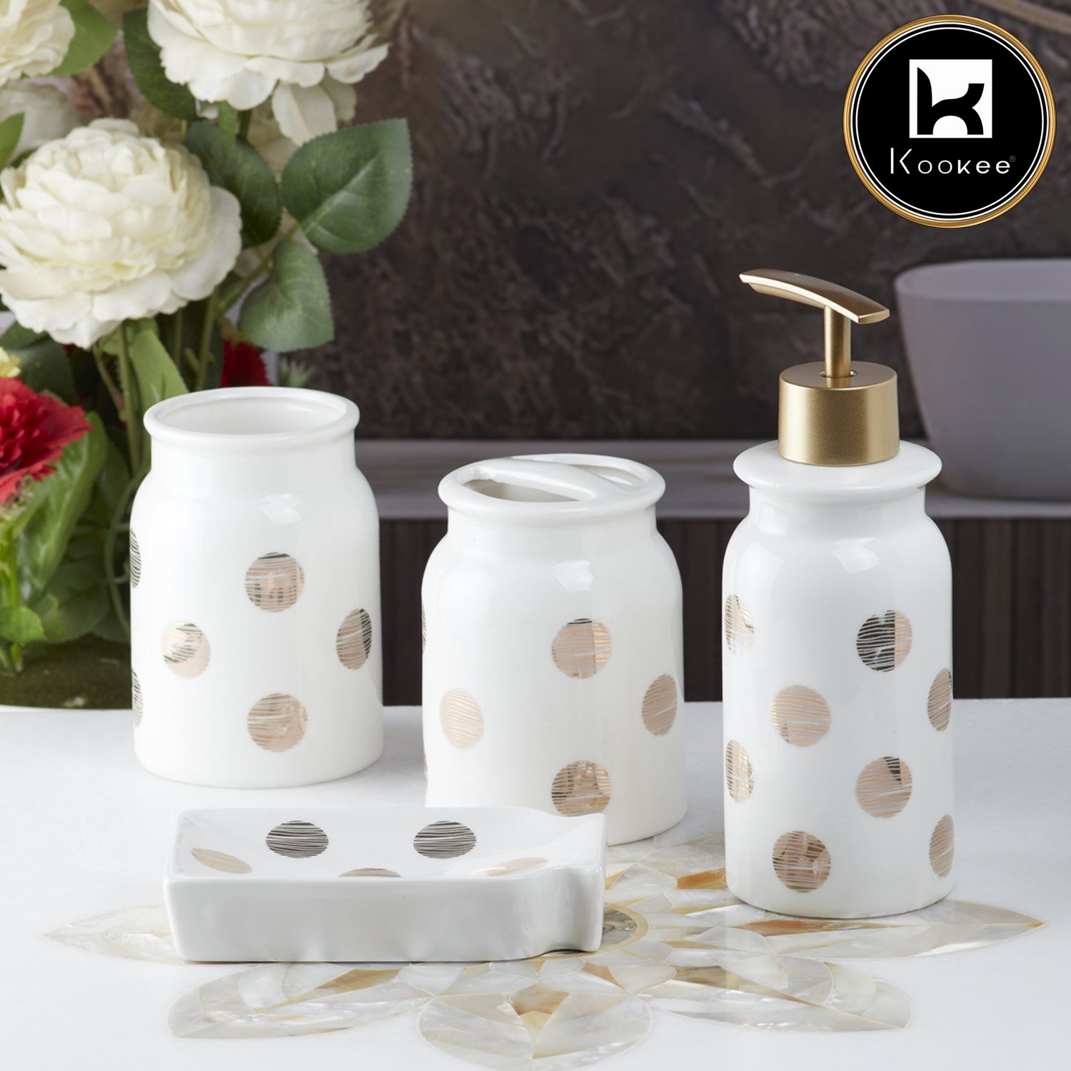 Ceramic Bathroom Set of 4 with Soap Dispenser (8237)