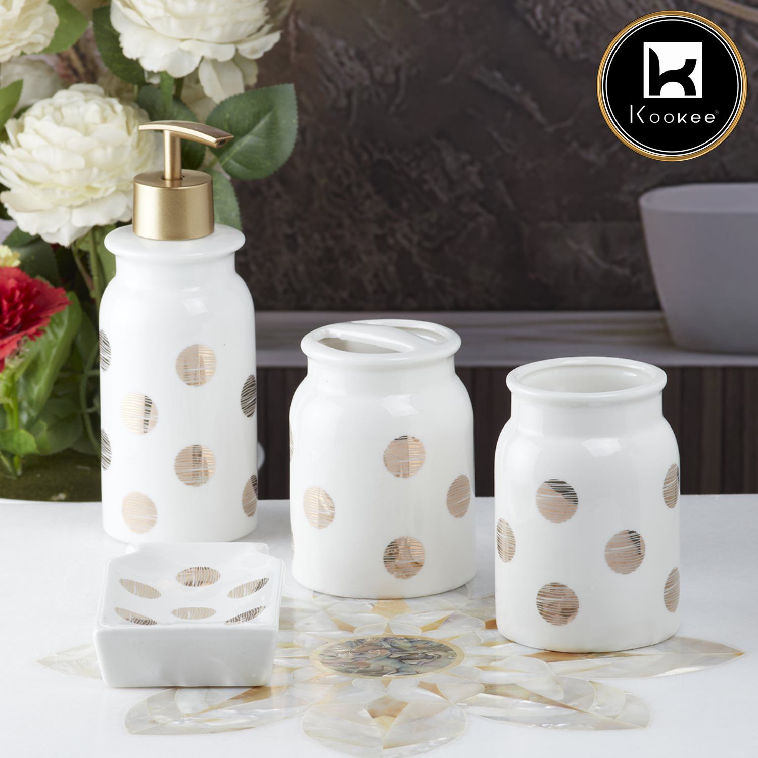 Kookee Ceramic Bathroom Sets, White, ART08237