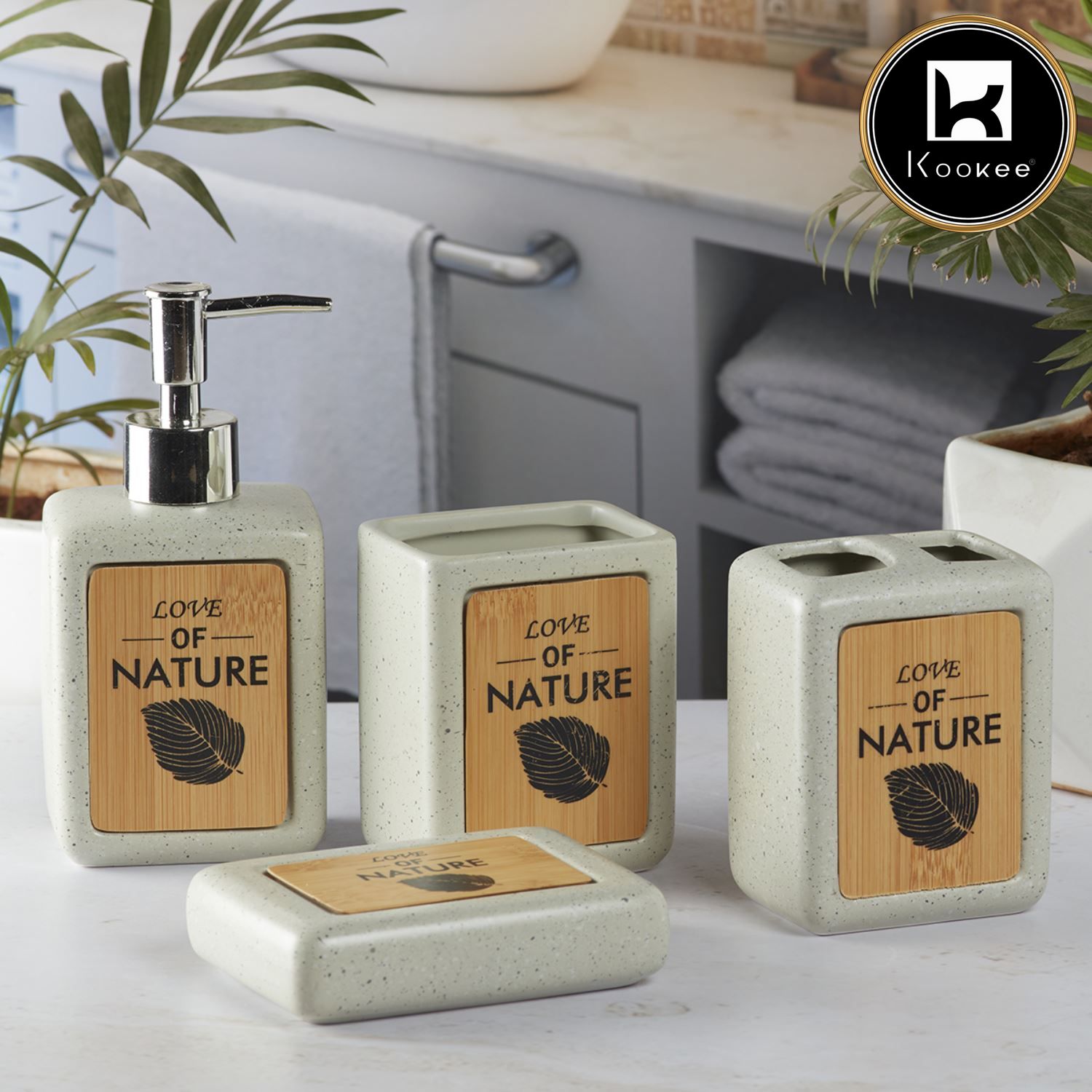 Kookee Ceramic Bathroom Sets, Grey, ART08240