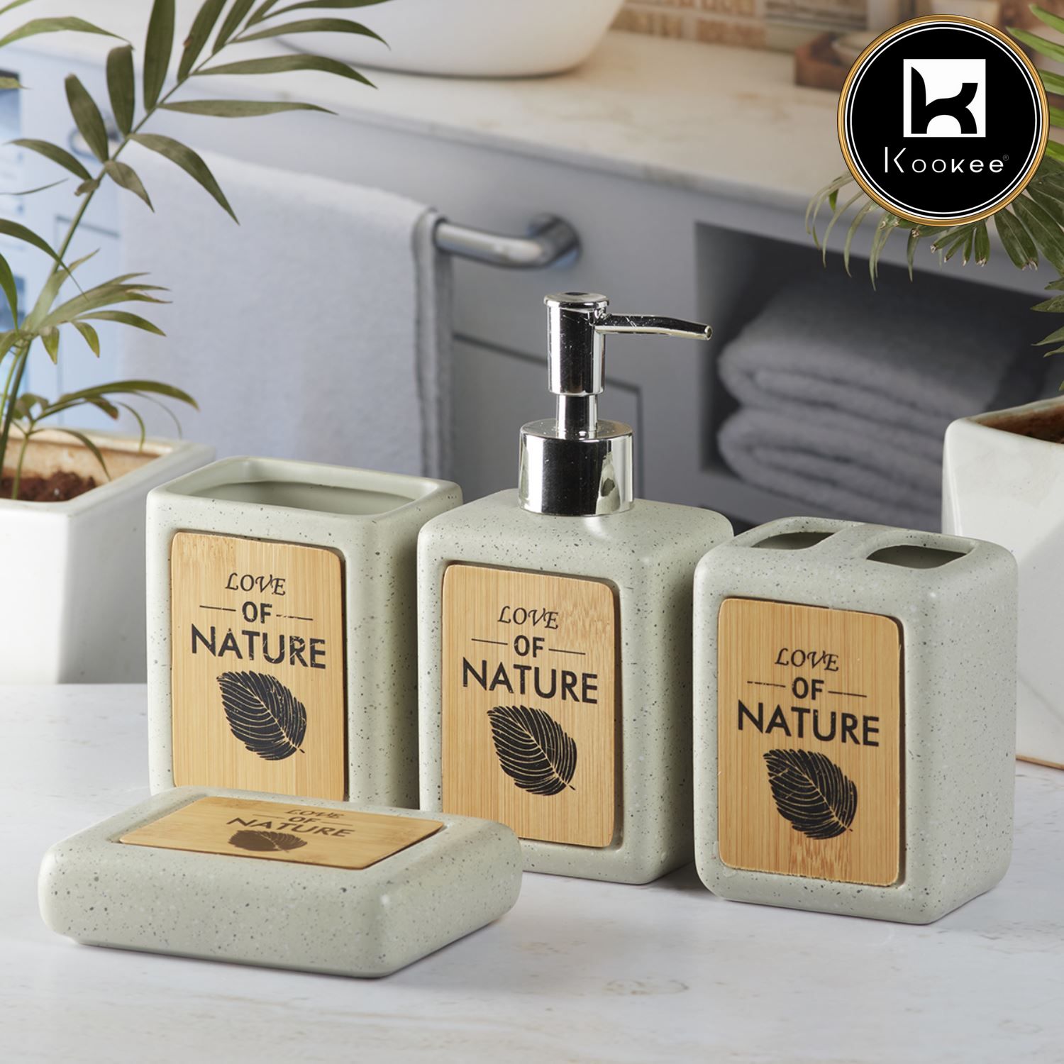 Ceramic Bathroom Set of 4 with Soap Dispenser (8240)