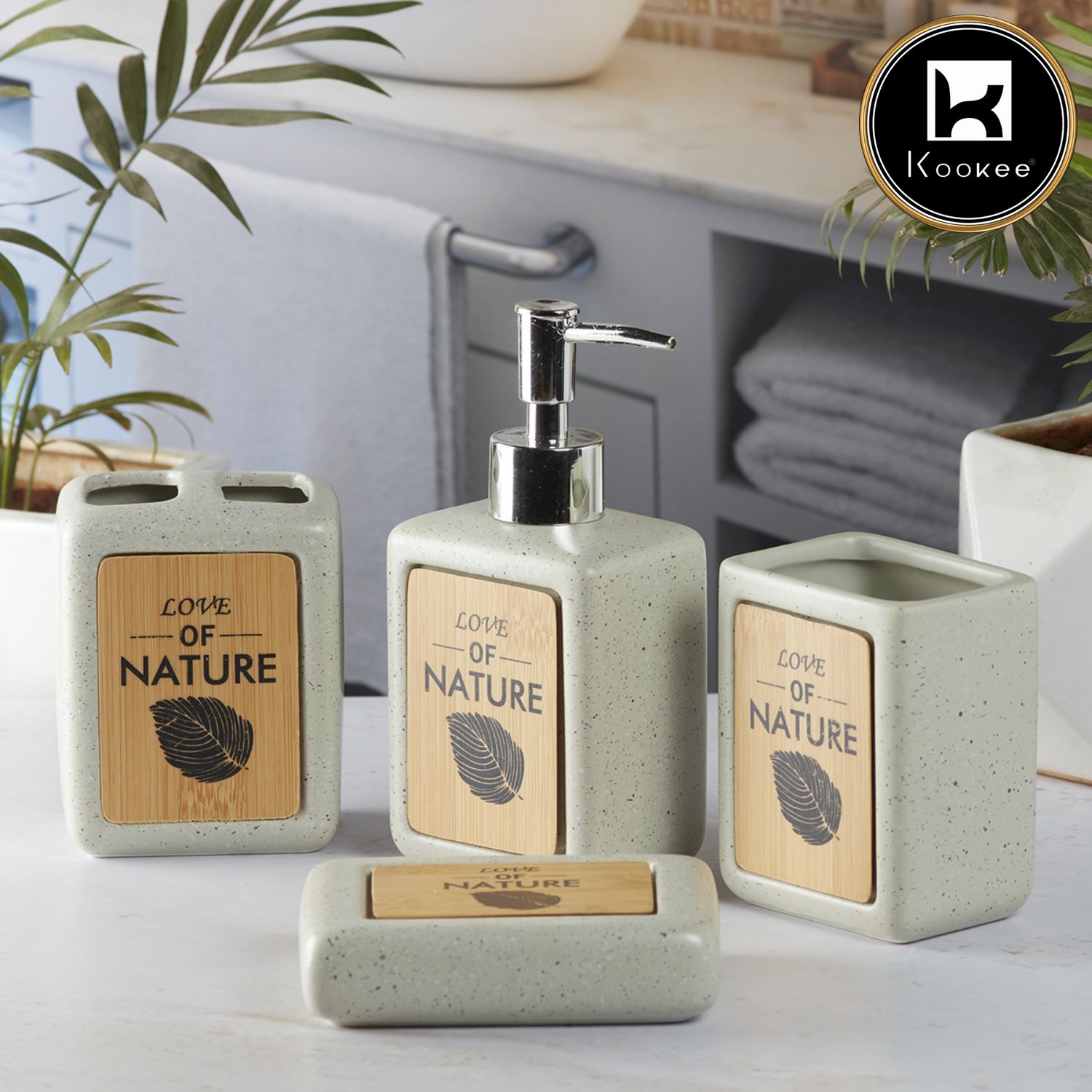 Ceramic Bathroom Set of 4 with Soap Dispenser (8240)