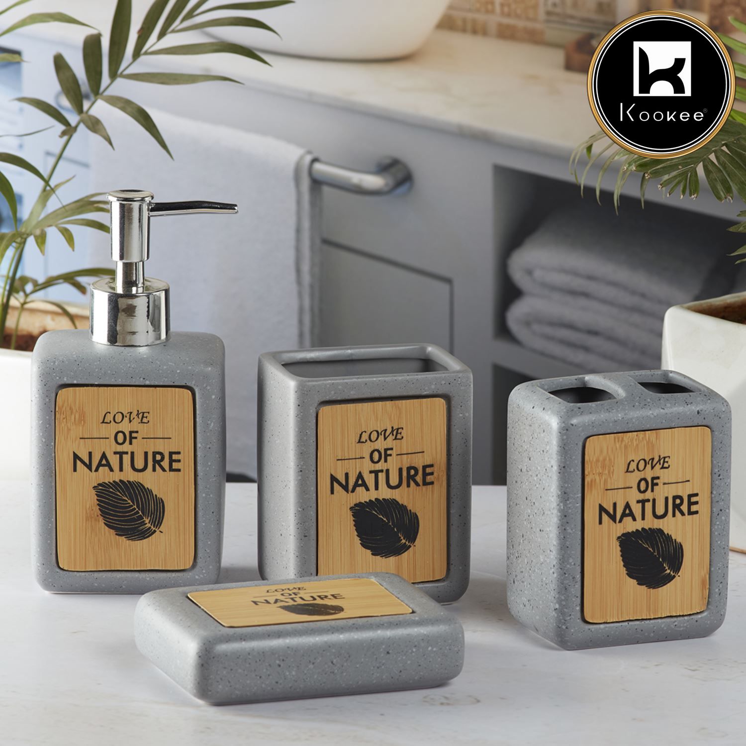 Kookee Ceramic Bathroom Sets, Grey, ART08241