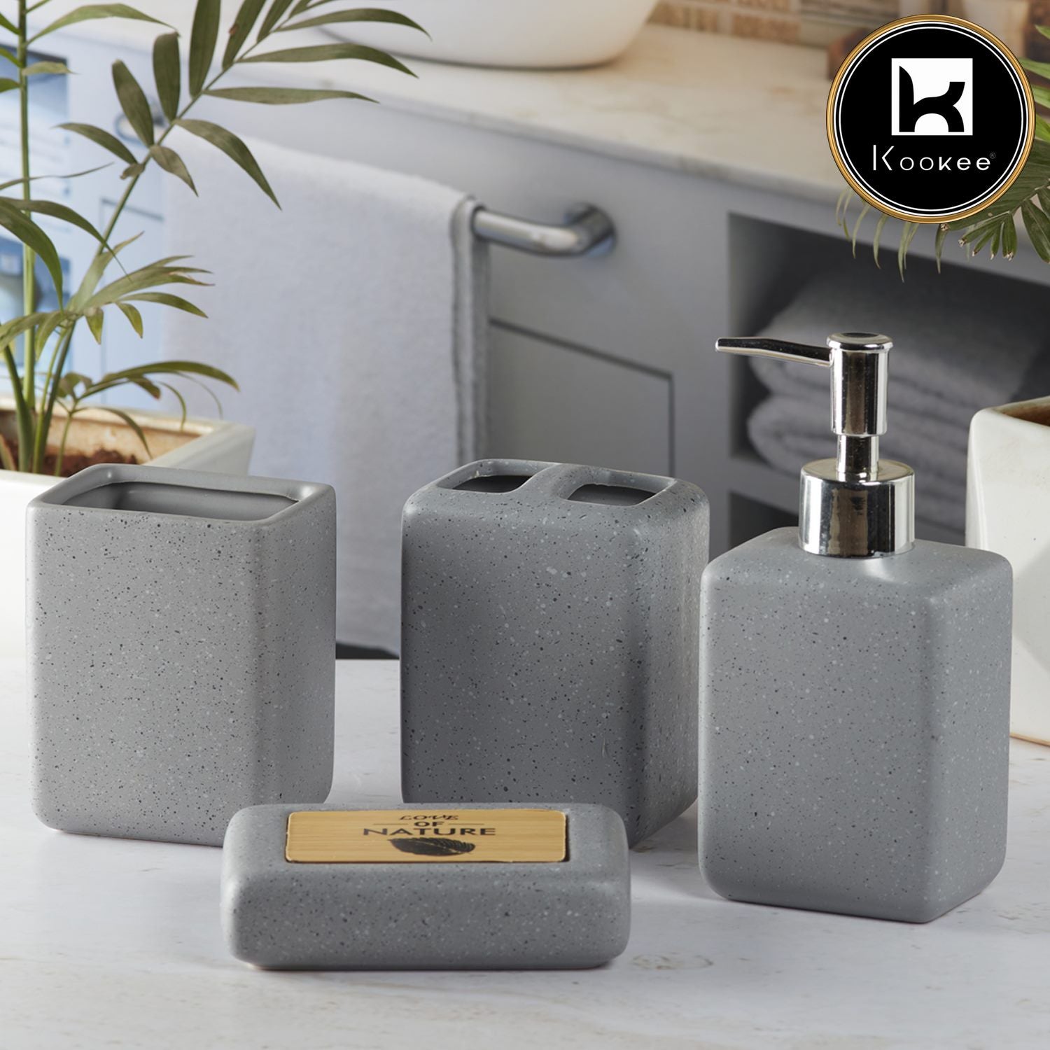 Ceramic Bathroom Set of 4 with Soap Dispenser (8241)