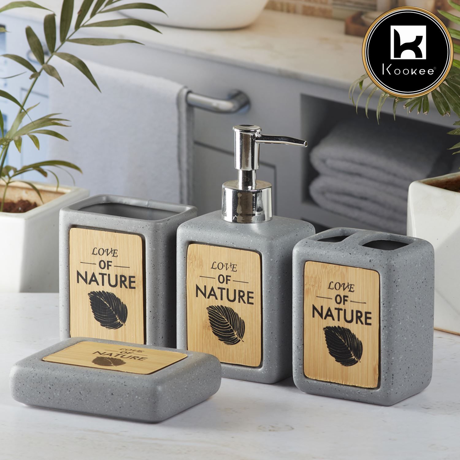 Ceramic Bathroom Set of 4 with Soap Dispenser (V-CBS-101)