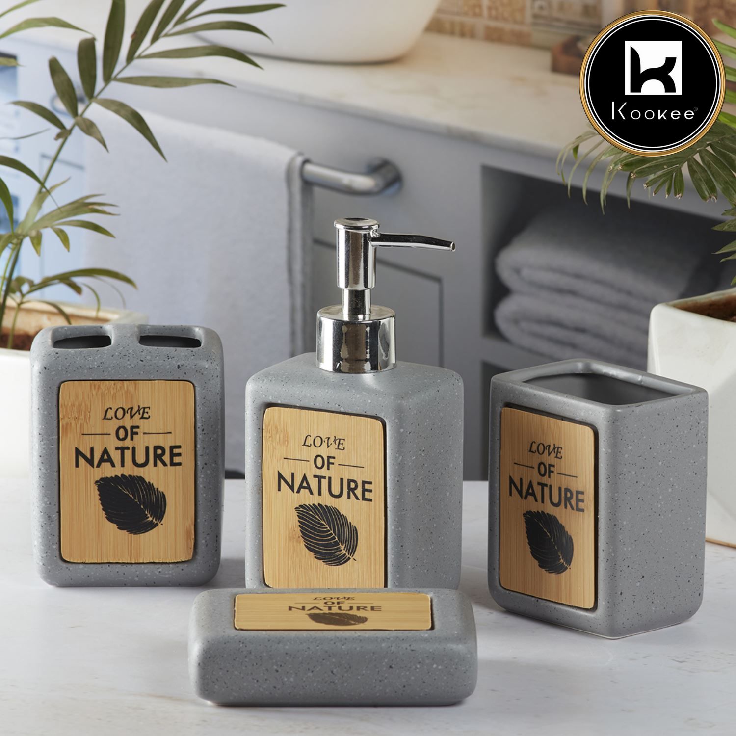 Ceramic Bathroom Set of 4 with Soap Dispenser (8241)