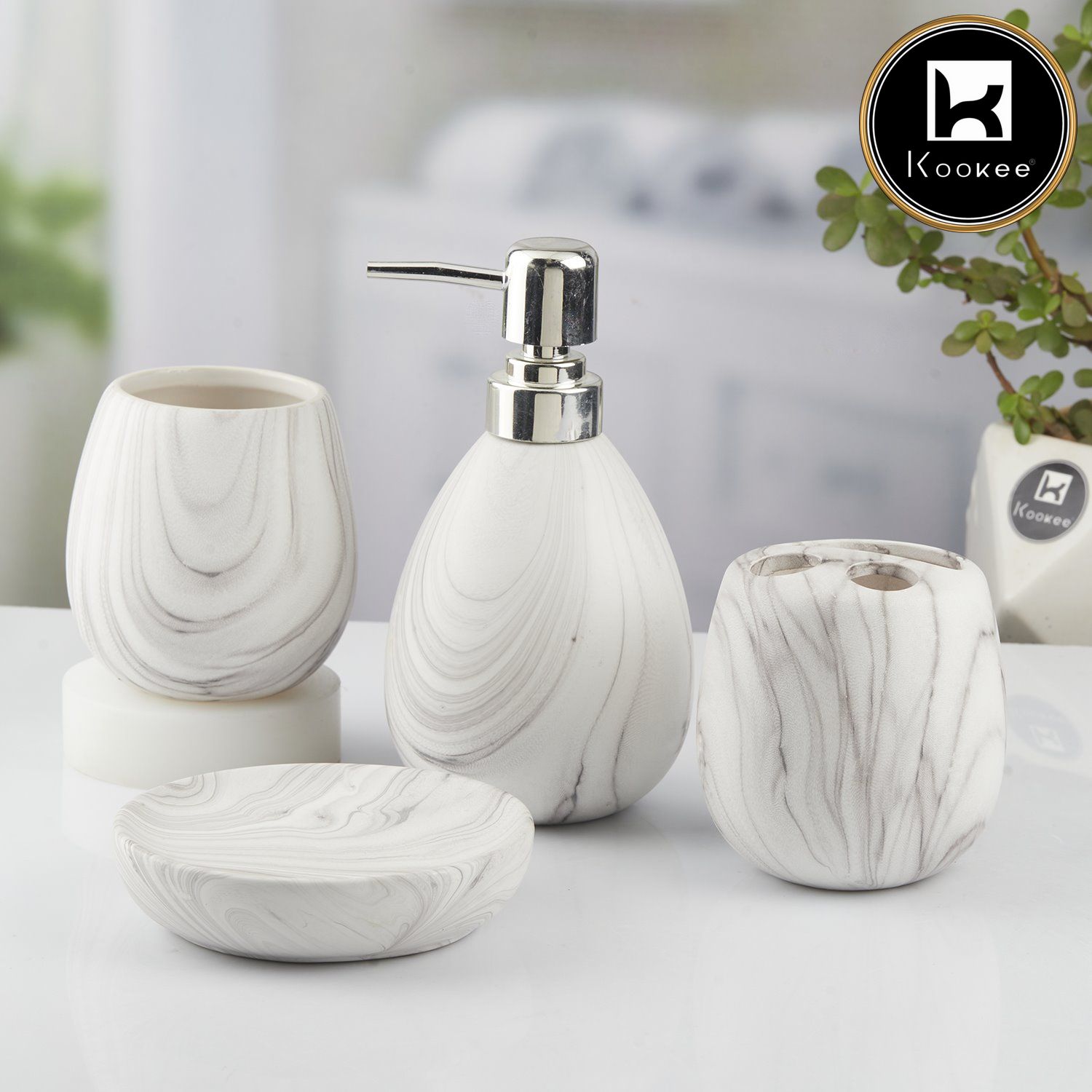 Kookee Ceramic Bathroom Sets, White, ART08242