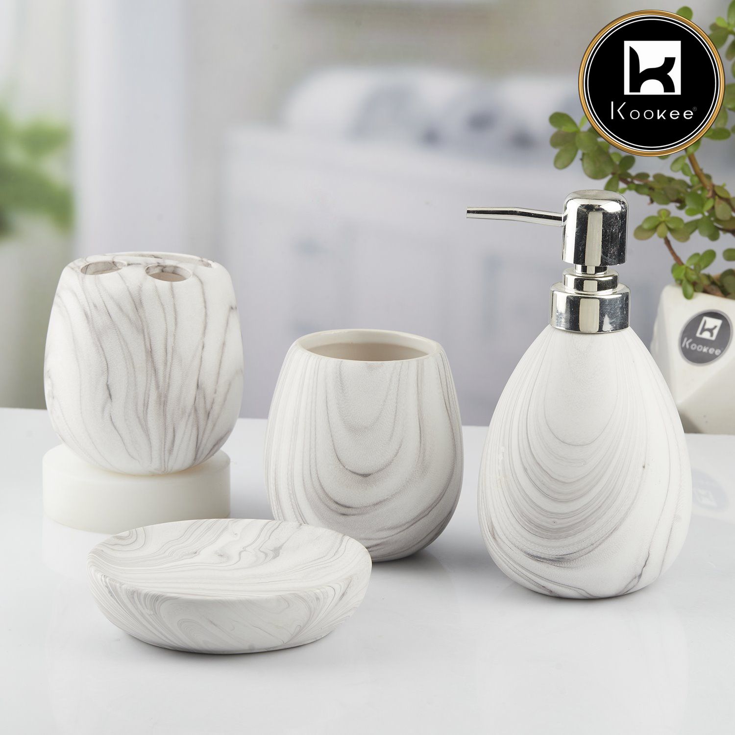 Kookee Ceramic Bathroom Sets, White, ART08242