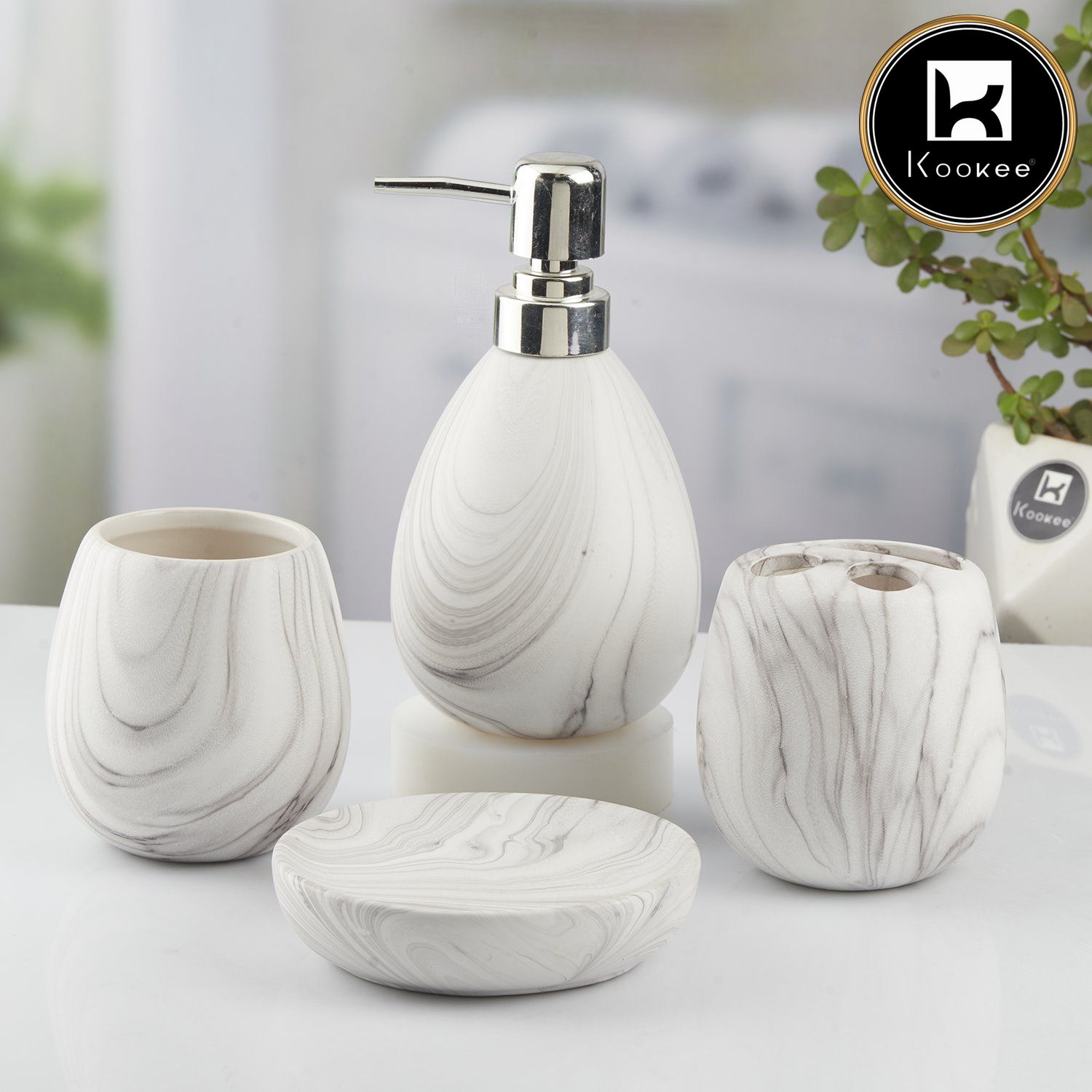 Ceramic Bathroom Set of 4 with Soap Dispenser (8242)