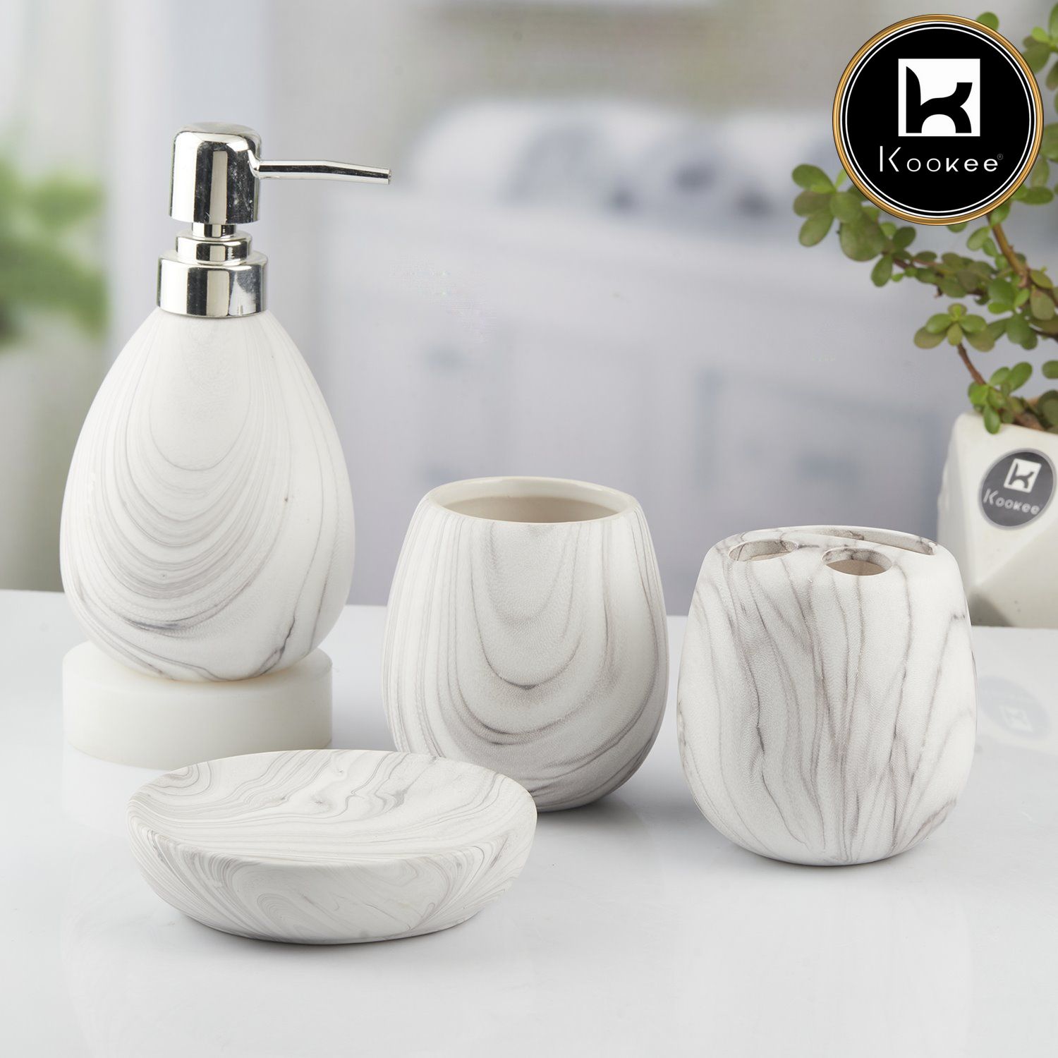 Kookee Ceramic Bathroom Sets, White, ART08242