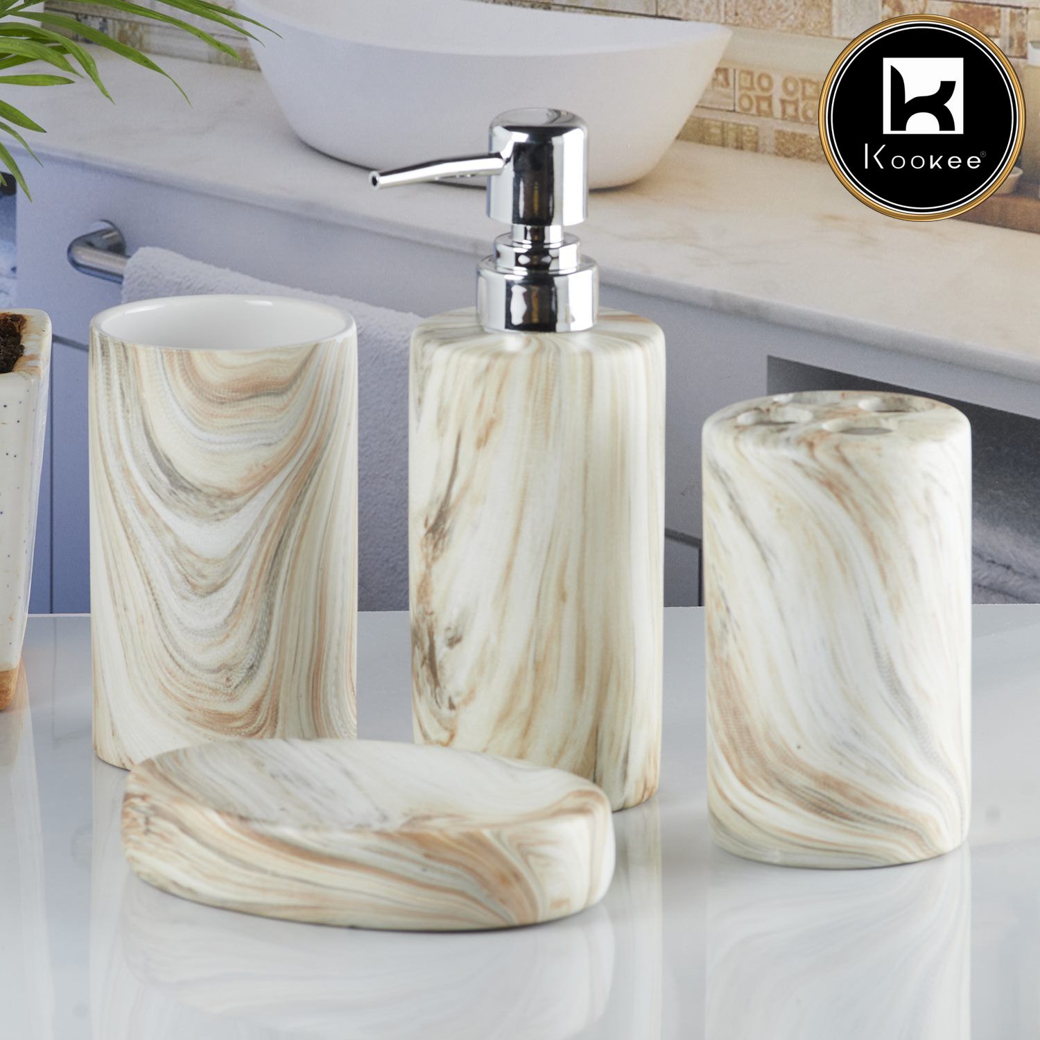 Kookee Ceramic Bathroom Sets, Beige, ART08243
