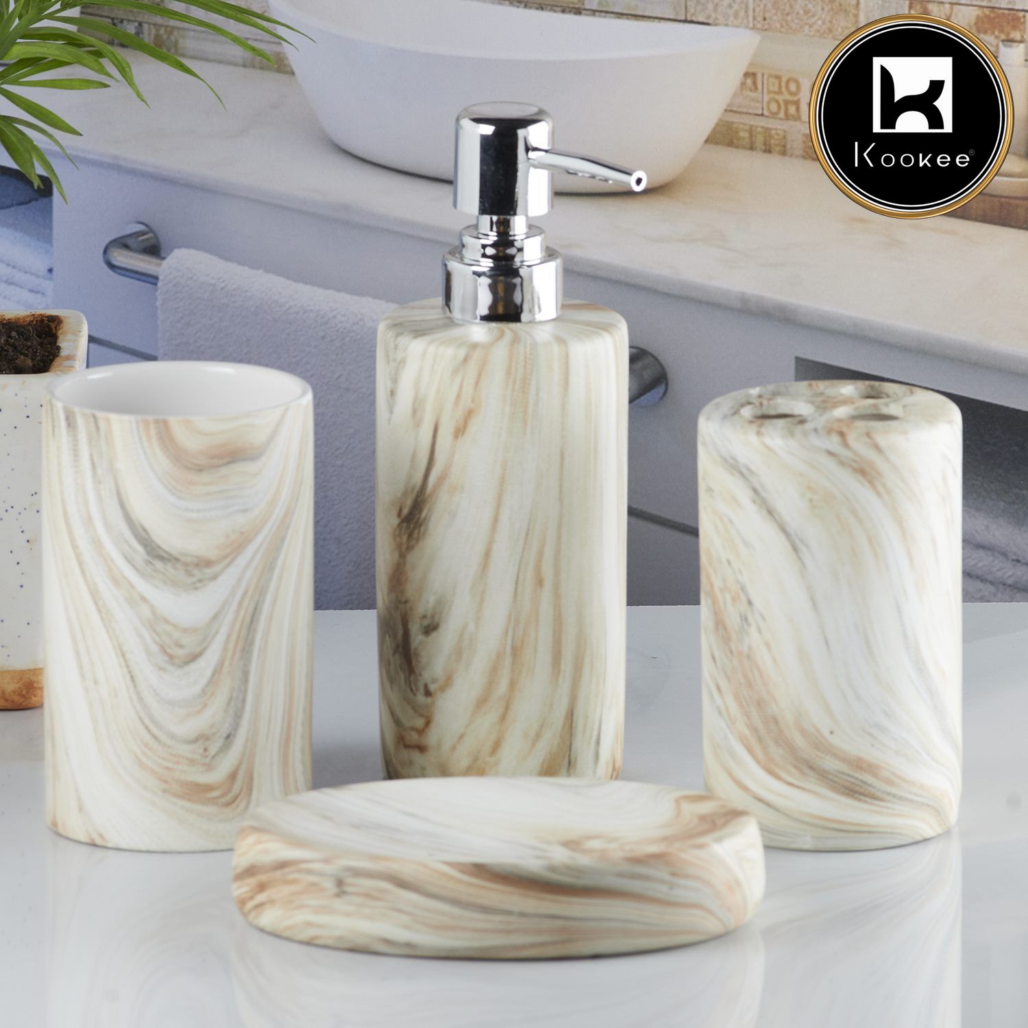 Kookee Ceramic Bathroom Sets, Beige, ART08243