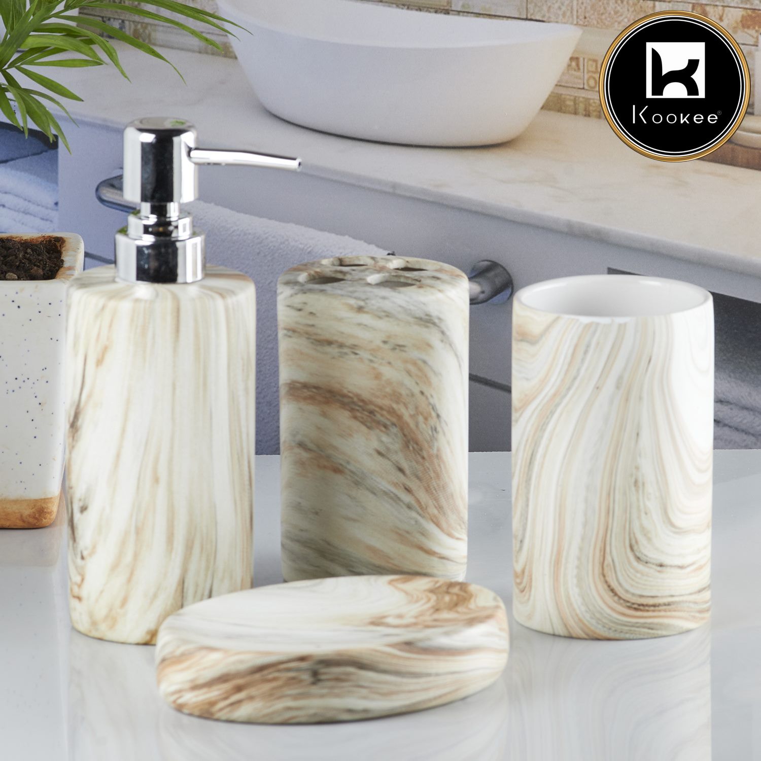 Kookee Ceramic Bathroom Sets, Beige, ART08243
