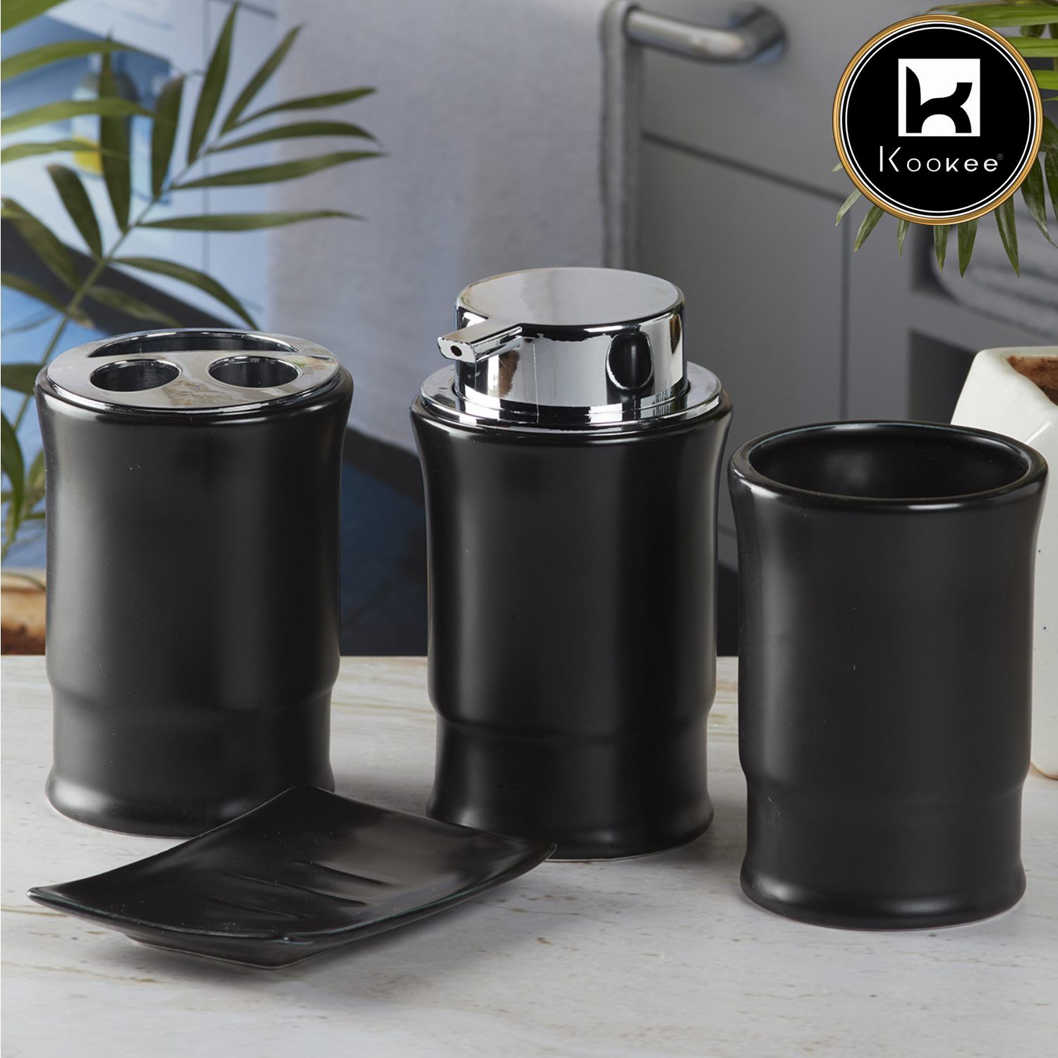 Kookee Ceramic Bathroom Sets, Black, ART08244
