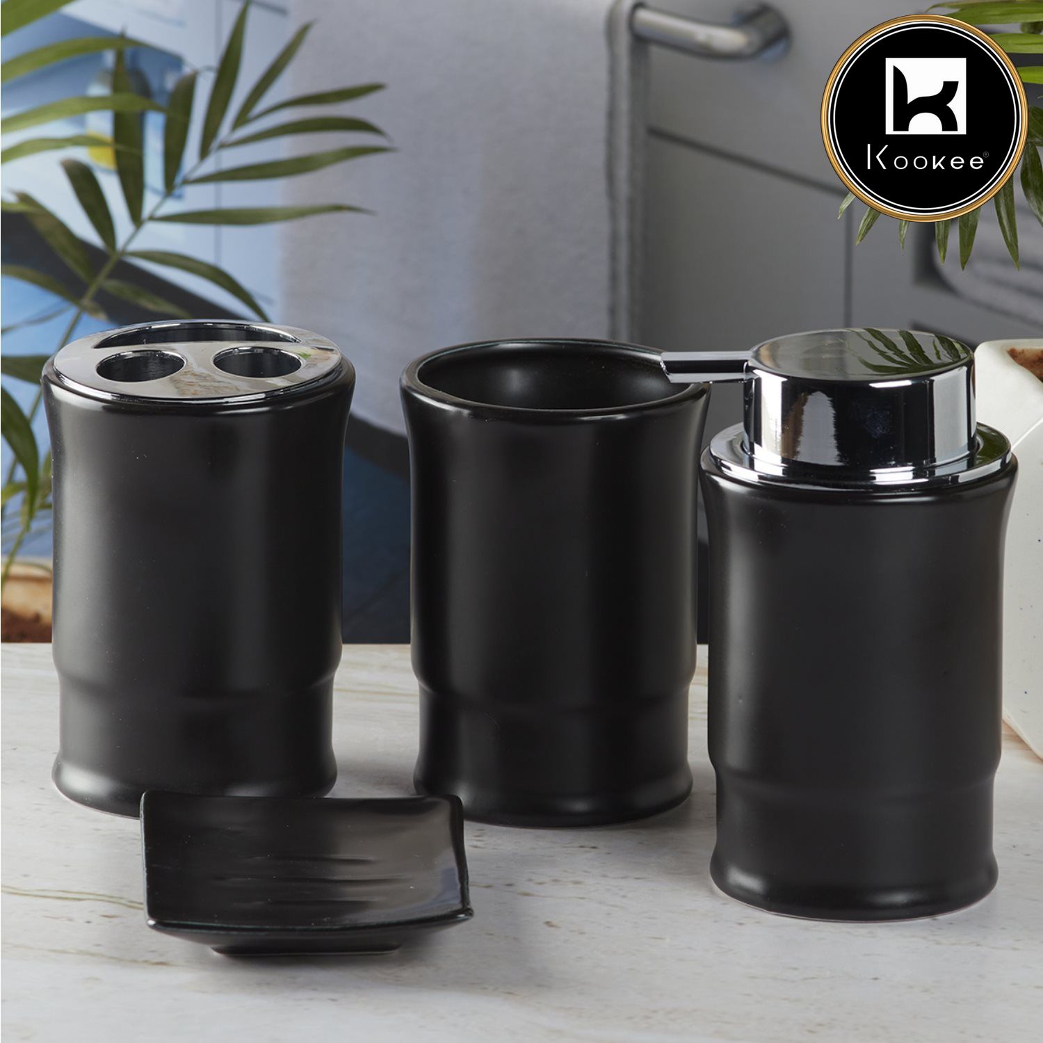 Kookee Ceramic Bathroom Sets, Black, ART08244