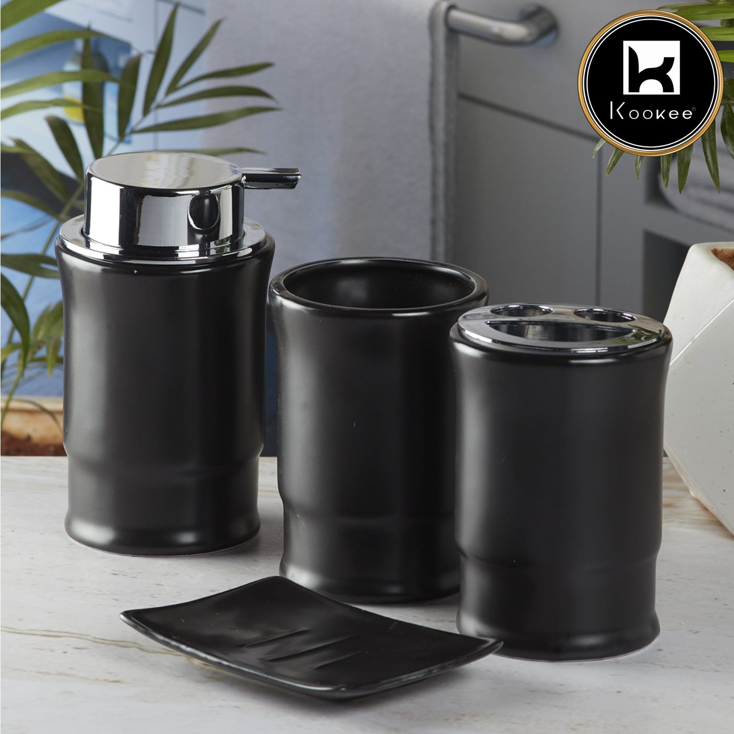 Kookee Ceramic Bathroom Sets, Black, ART08244